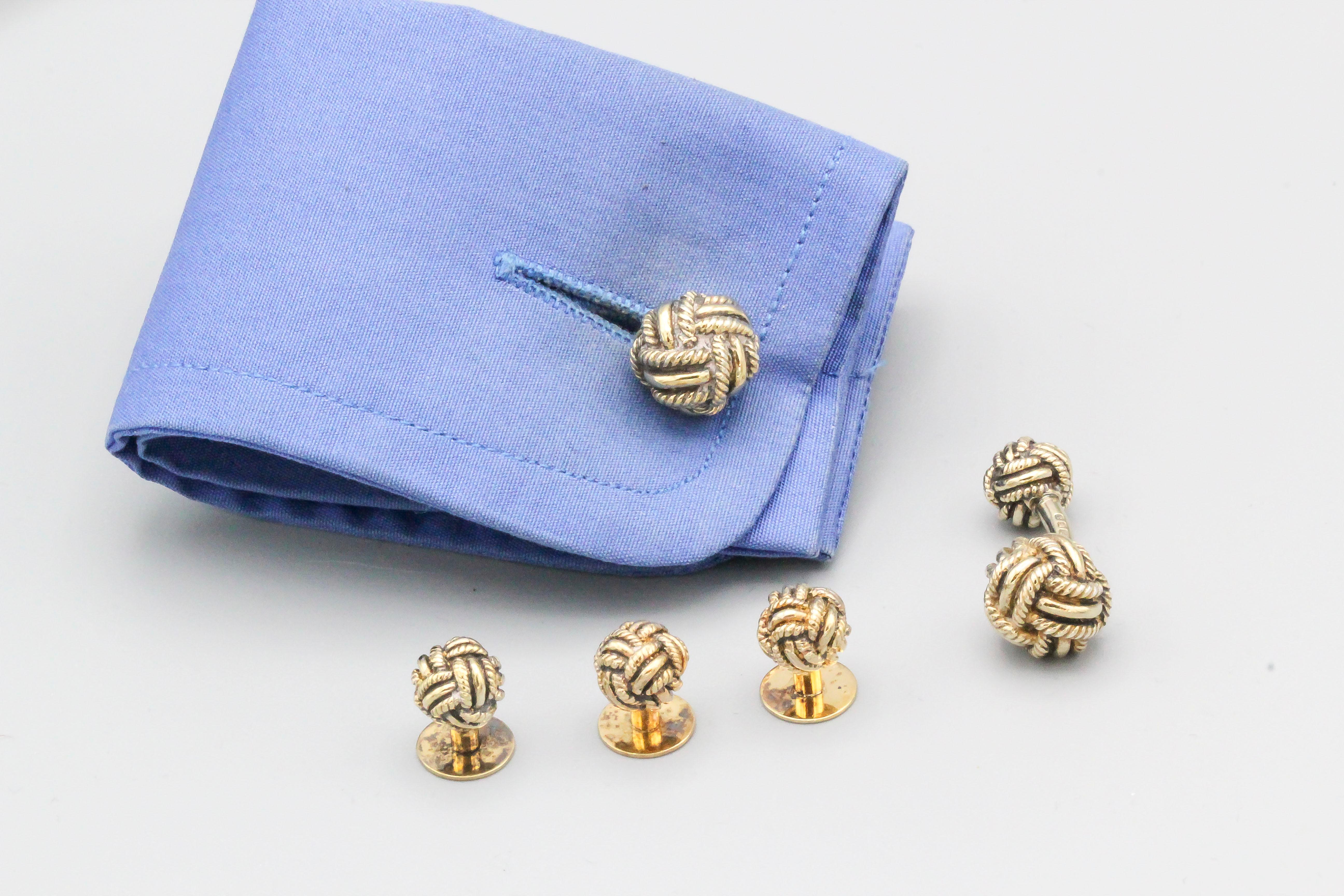 English Sterling Silver Knot Cufflinks and 3 Stud Set 2