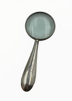 English Sterling Silver Magnifying Glass with Engine-Turned Handle