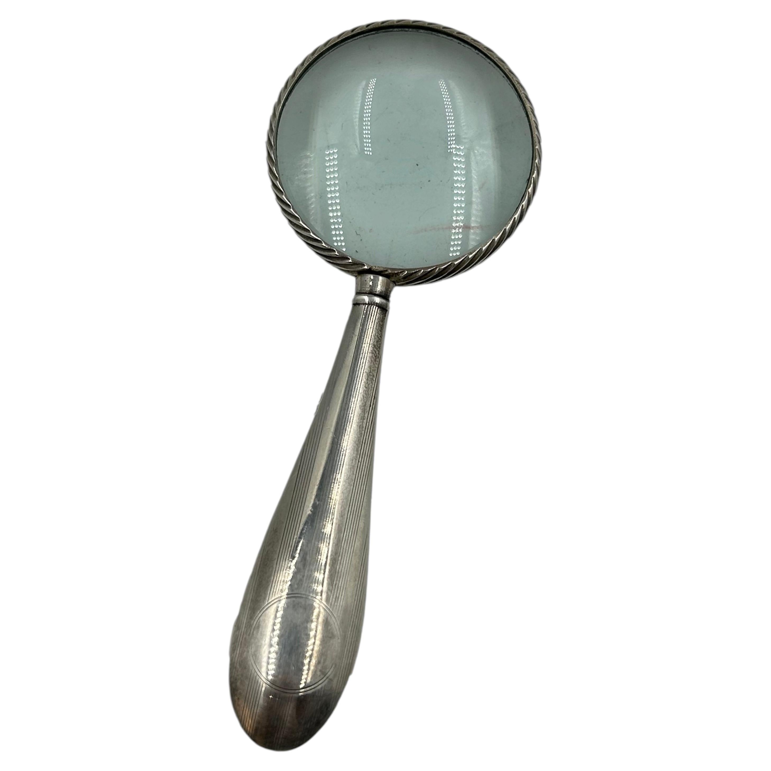 English Sterling Silver Magnifying Glass with Engine-Turned Handle