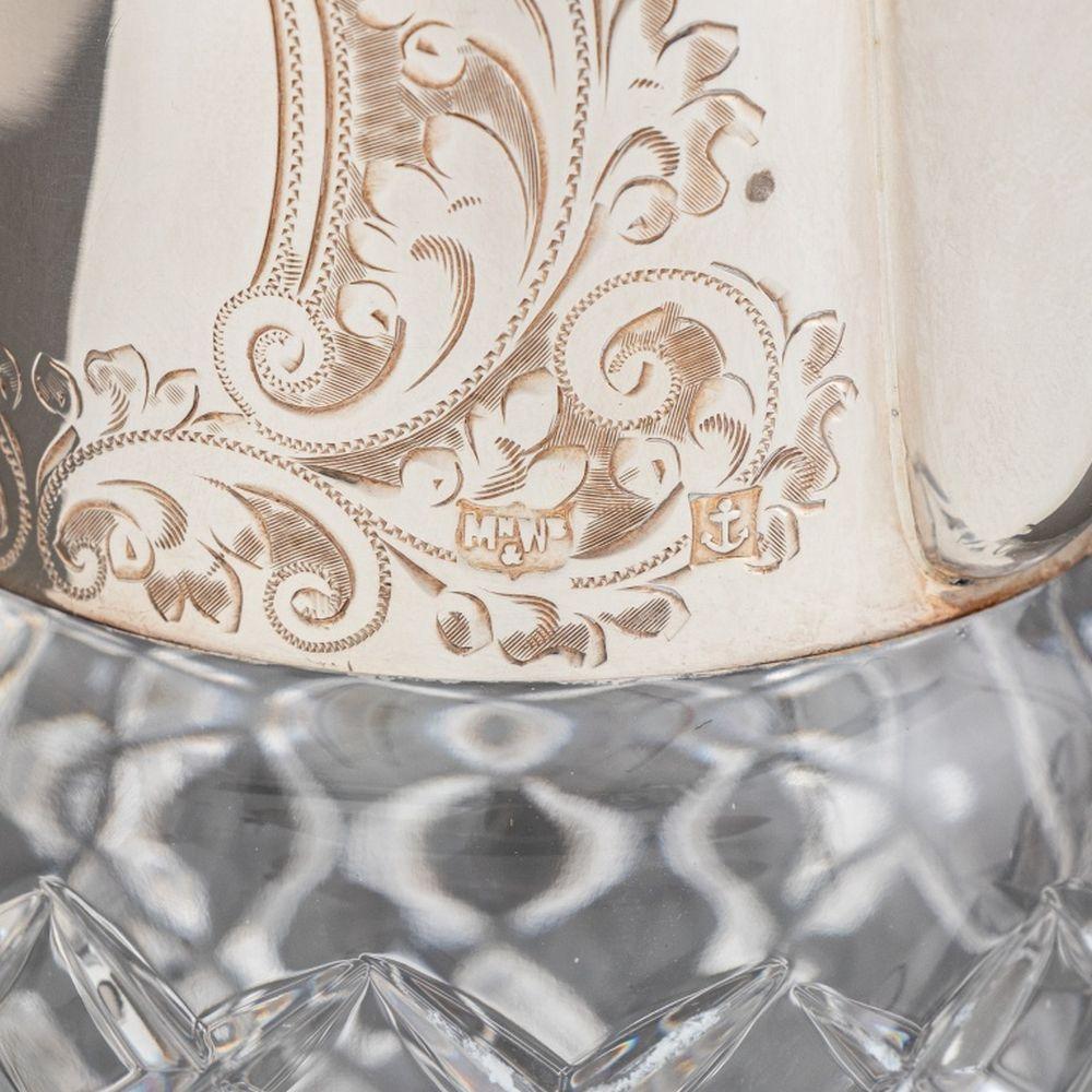 Argent English Sterling Silver Mounted Glass Claret Jug en vente