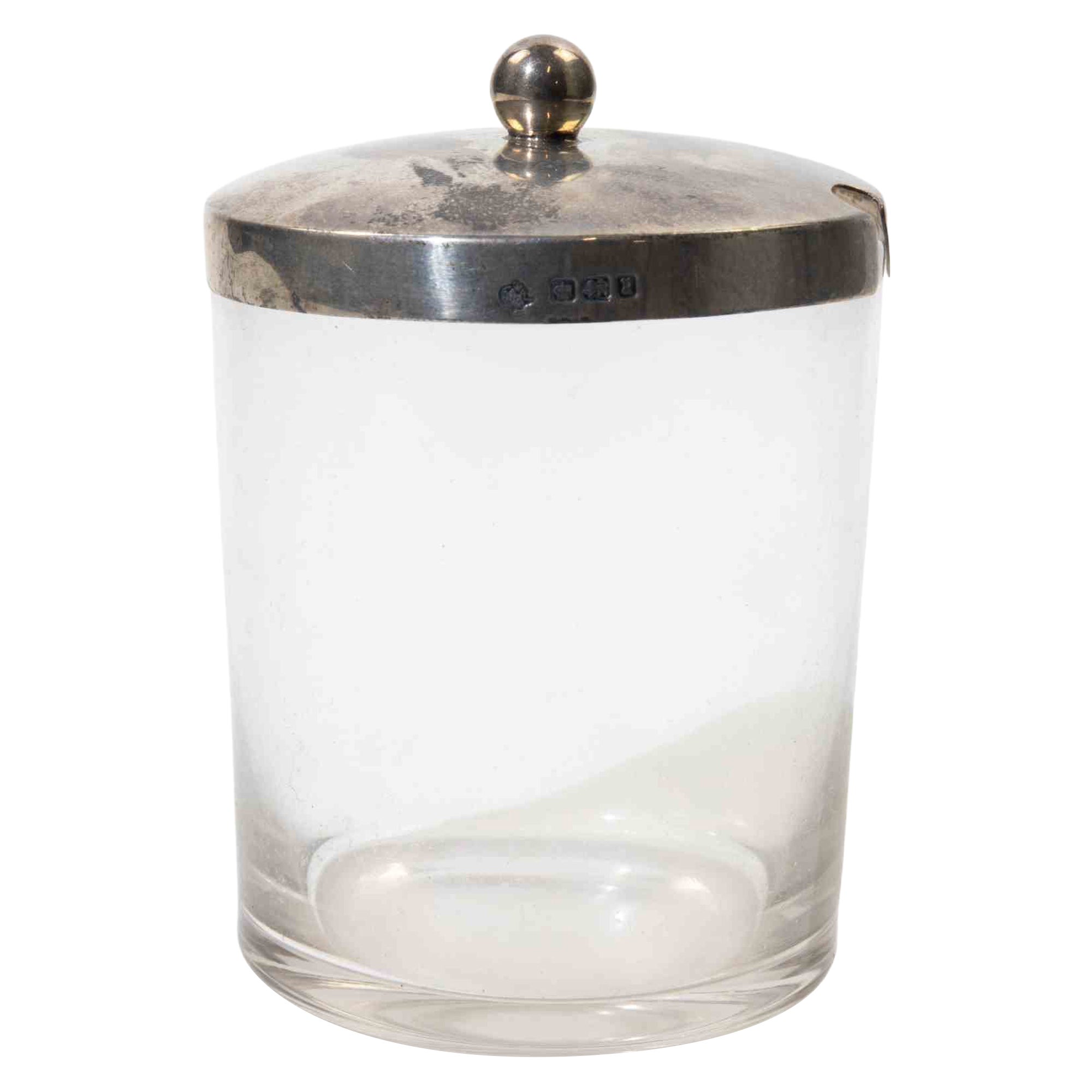 English Sterling Silver Mounted Glass Jar, Modern Design, Italy, 1950s