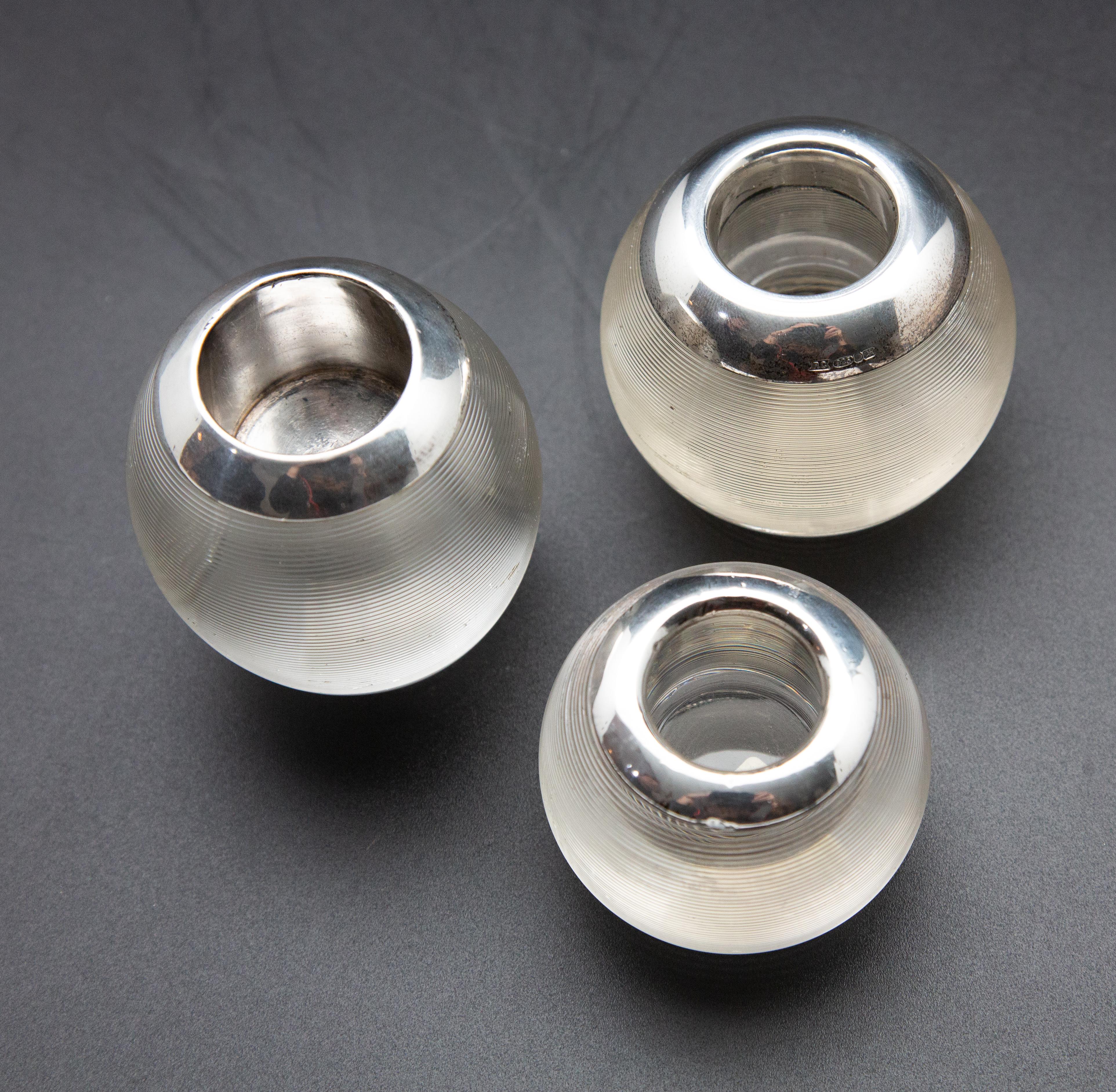 Art Deco English Sterling Silver-Mounted Glass Match Strikers Set of Three