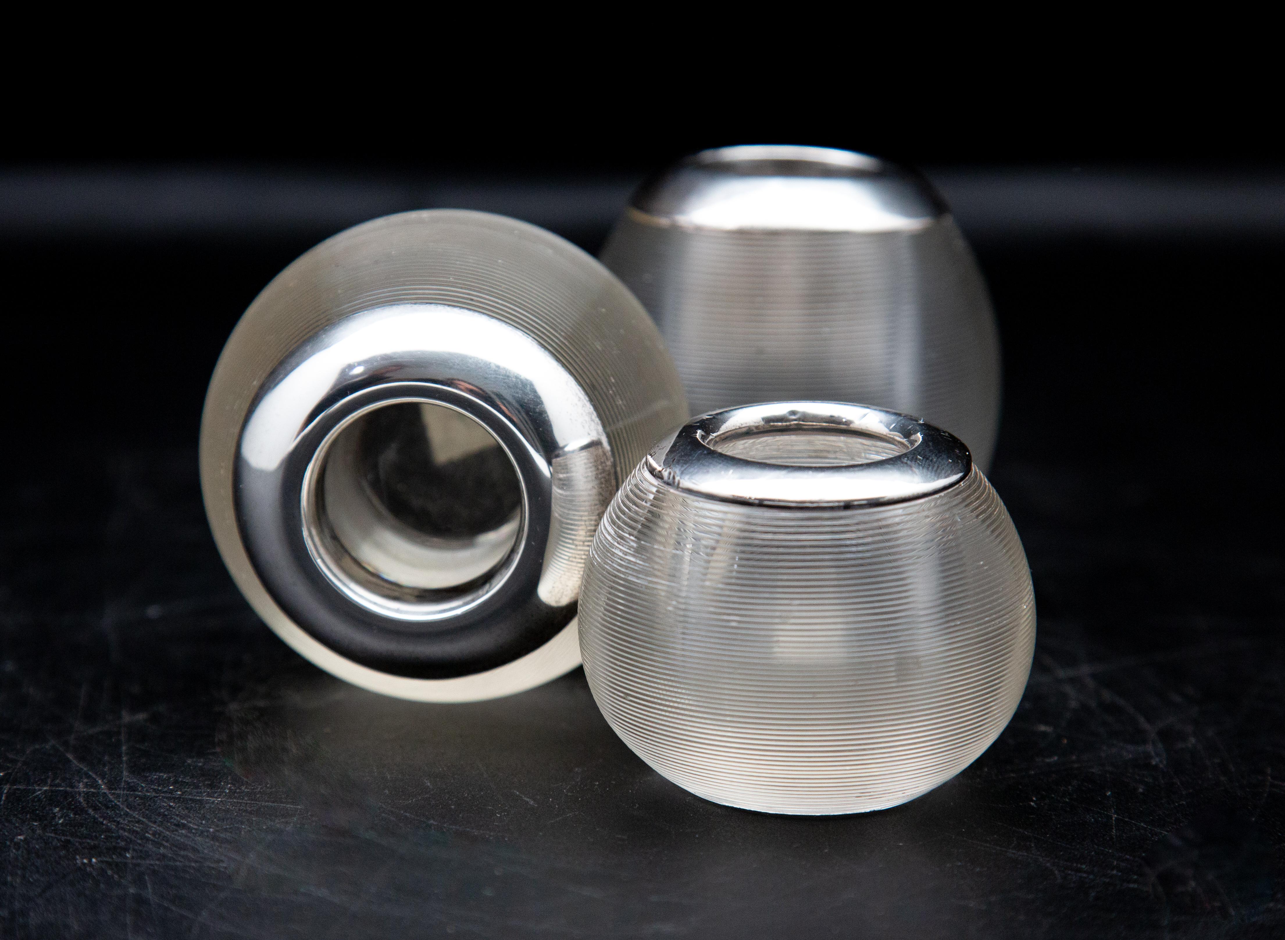 English Sterling Silver-Mounted Glass Match Strikers Set of Three In Good Condition In New York, NY