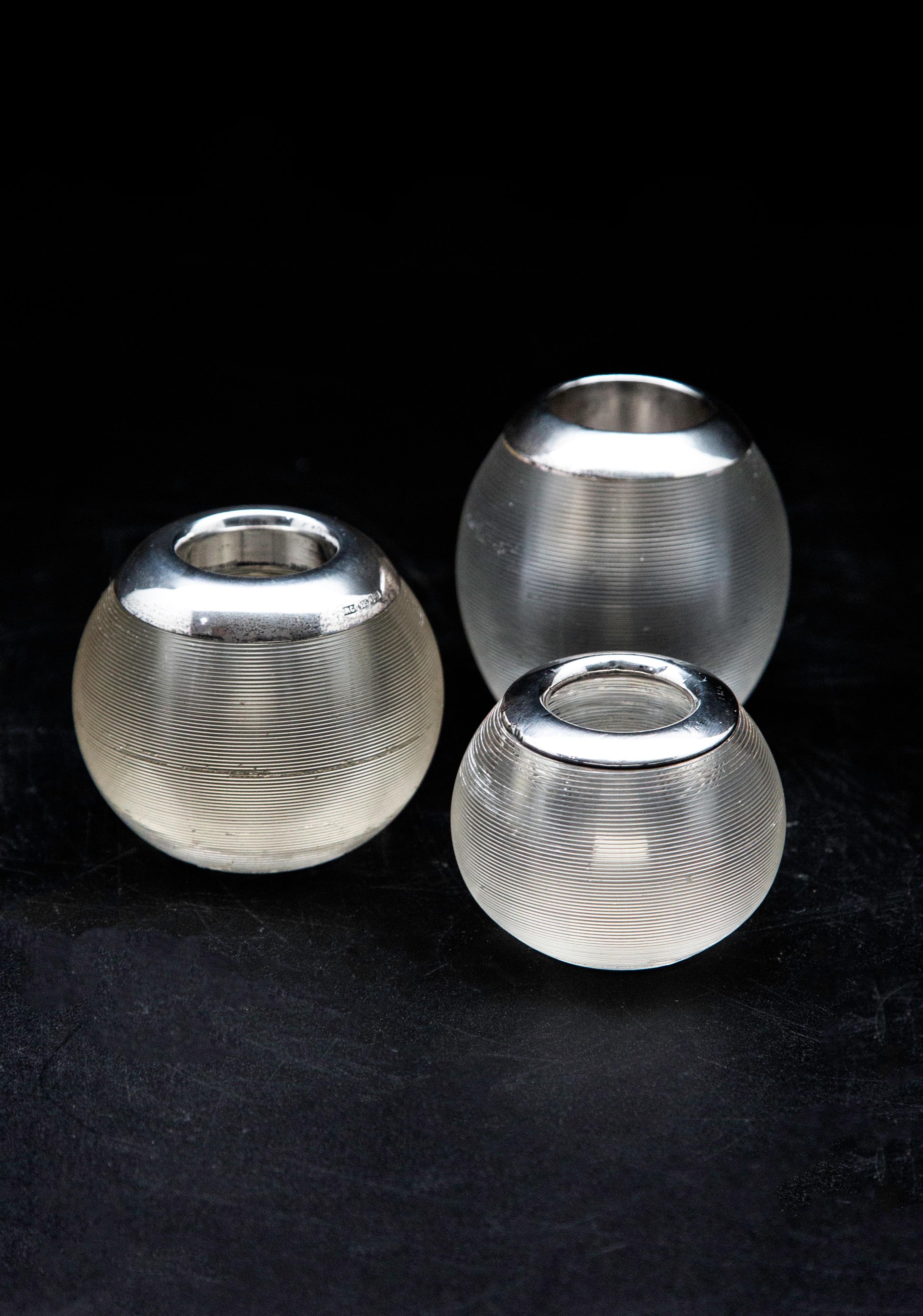 20th Century English Sterling Silver-Mounted Glass Match Strikers Set of Three