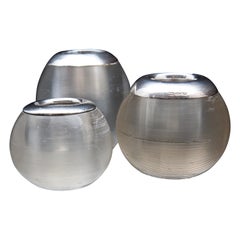 English Sterling Silver-Mounted Glass Match Strikers Set of Three