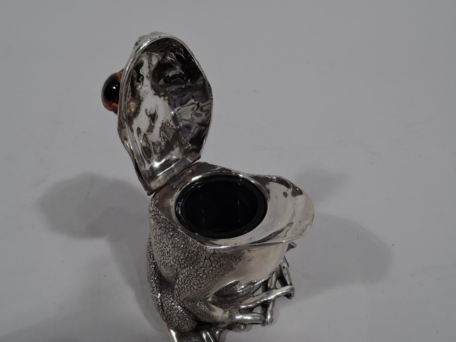 Mid-20th Century English Sterling Silver Novelty Frog Mustard Pot by Richard Comyns