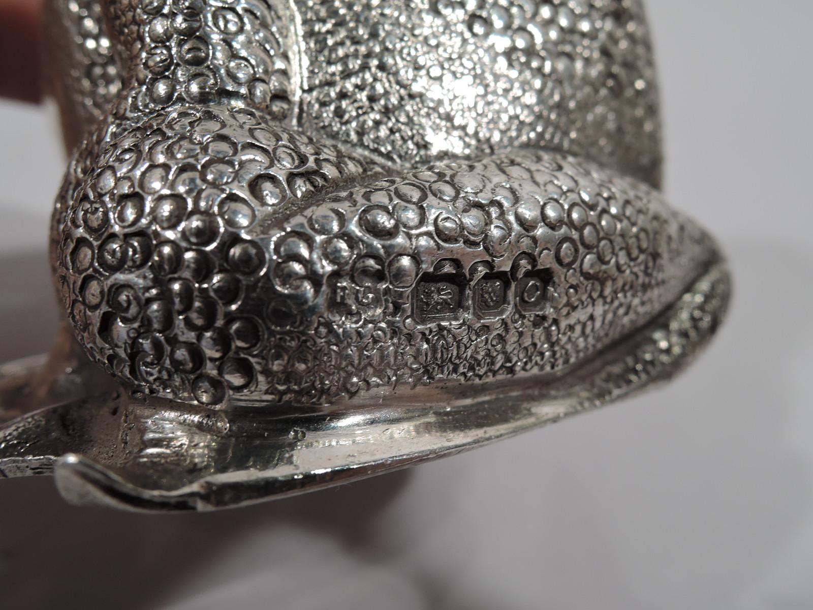 English Sterling Silver Novelty Frog Mustard Pot by Richard Comyns 1