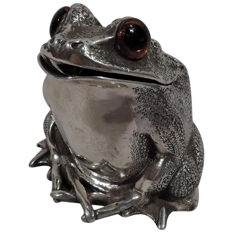 English Sterling Silver Novelty Frog Mustard Pot by Richard Comyns