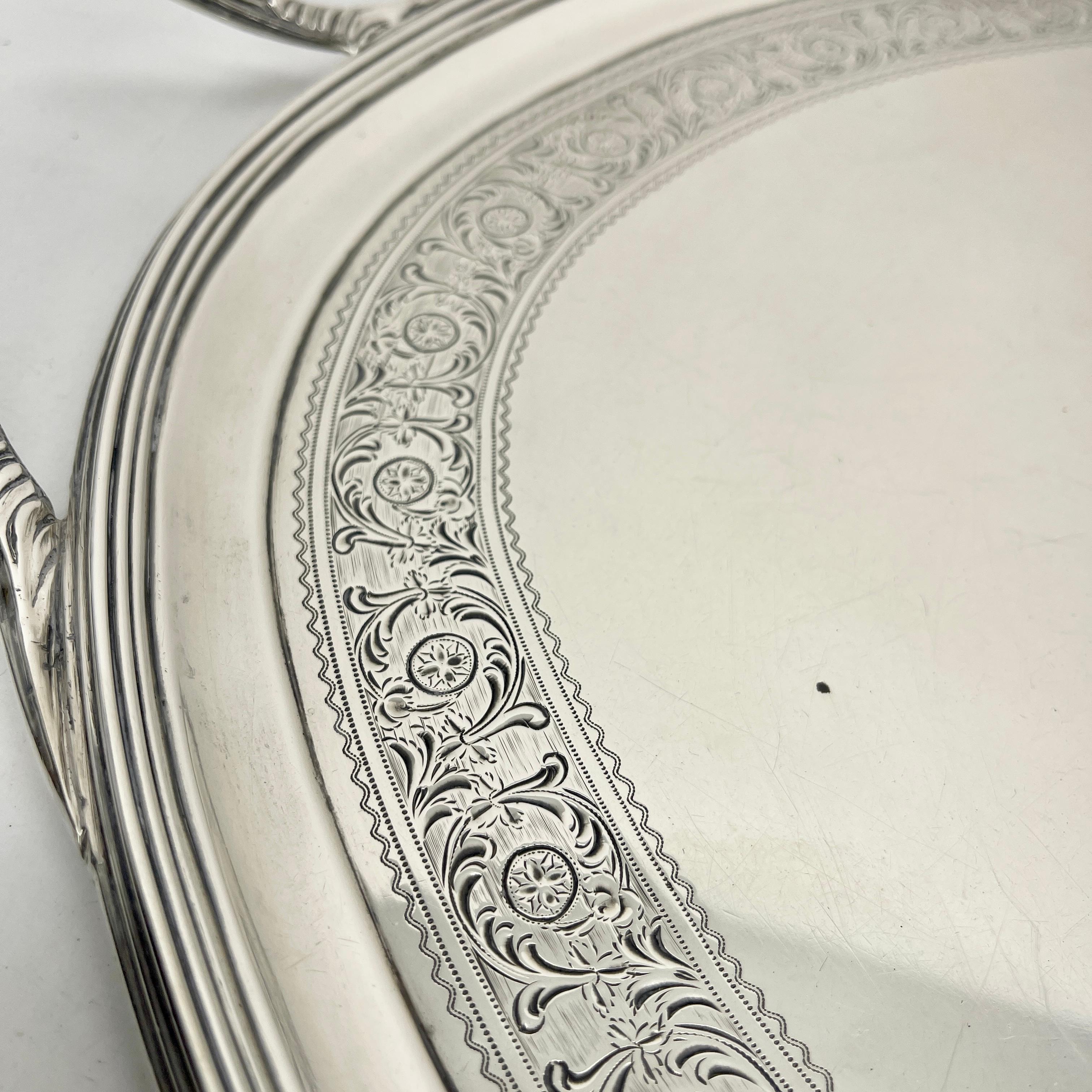Early 20th Century English Sterling Silver Oval Two-Handled Tea Tray, 1925