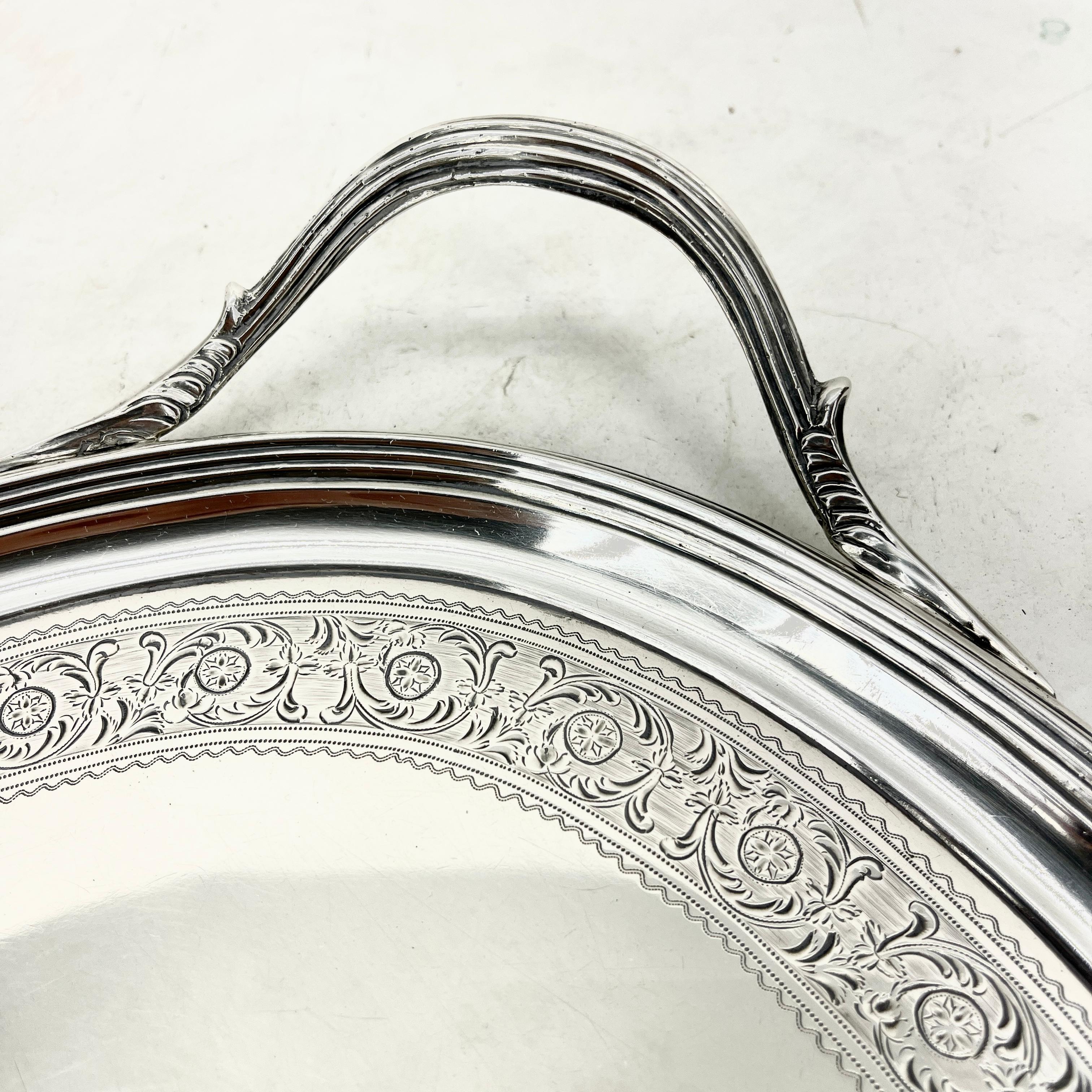 English Sterling Silver Oval Two-Handled Tea Tray, 1925 2