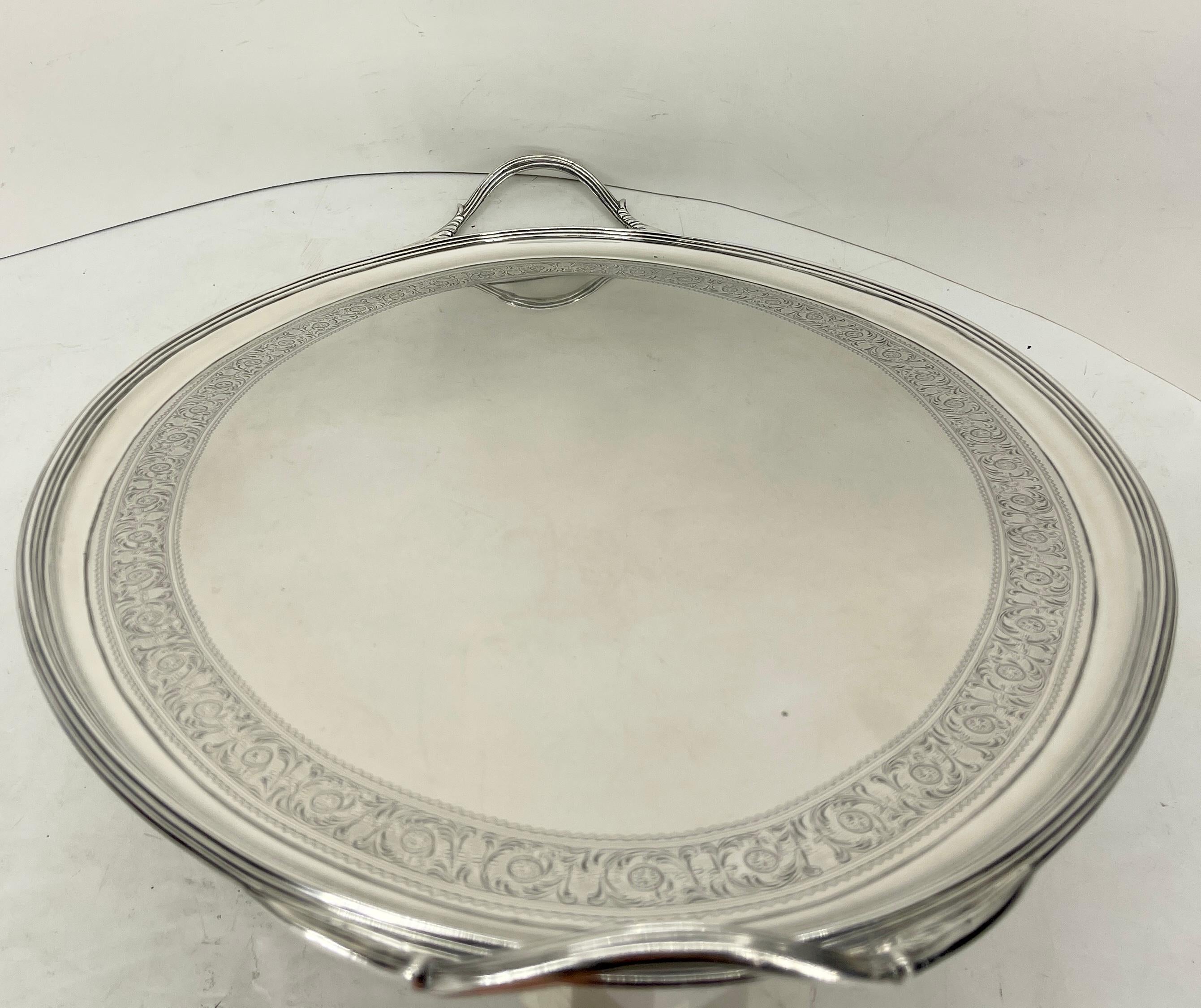 English Sterling Silver Oval Two-Handled Tea Tray, 1925 4