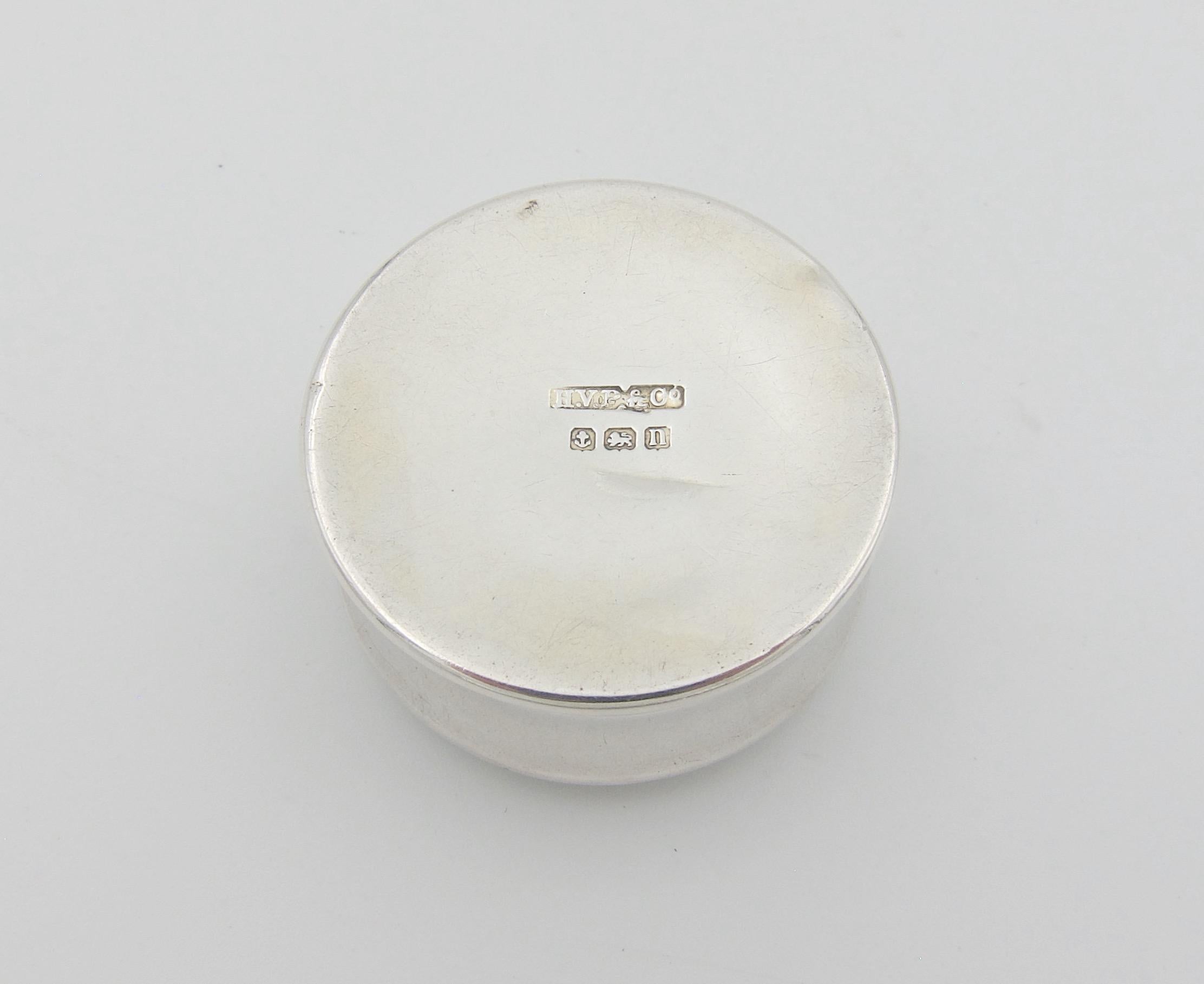 English Sterling Silver Pill Box with Guilloche Enamel Lid by H. V. Pithey & Co. 2