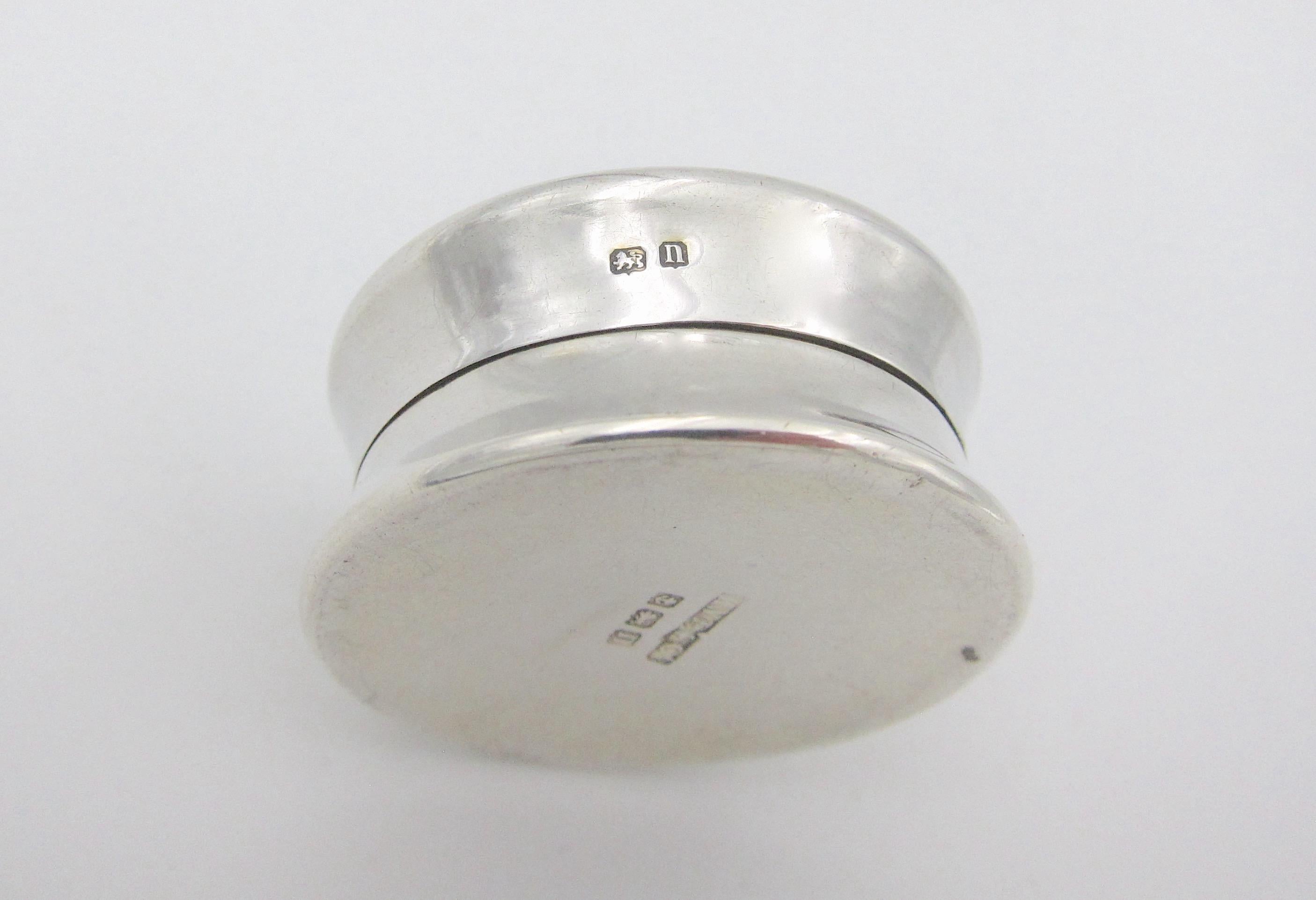 20th Century English Sterling Silver Pill Box with Guilloche Enamel Lid by H. V. Pithey & Co.