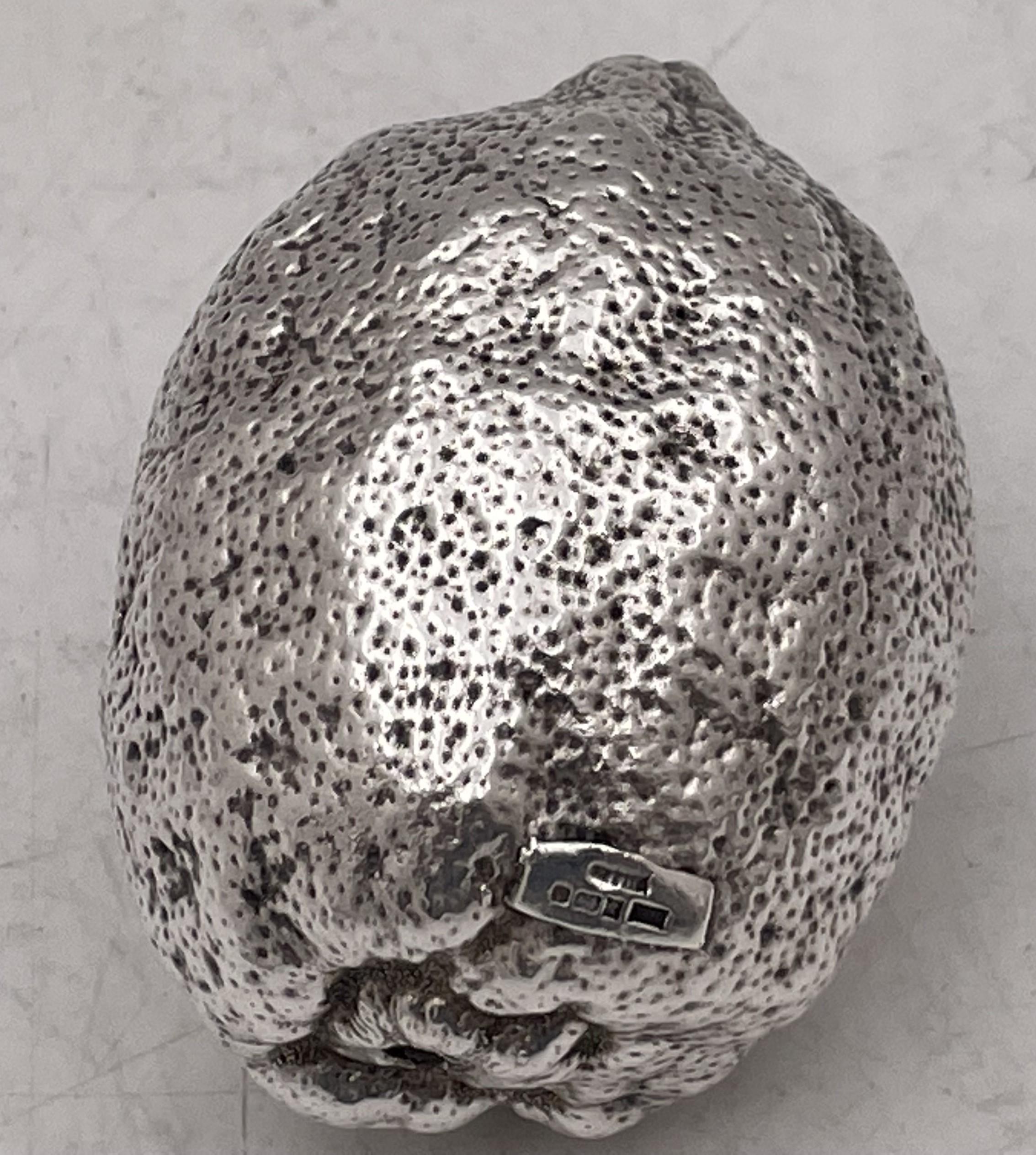 English Sterling Silver Realistic Citrus / Lemon In Good Condition For Sale In New York, NY