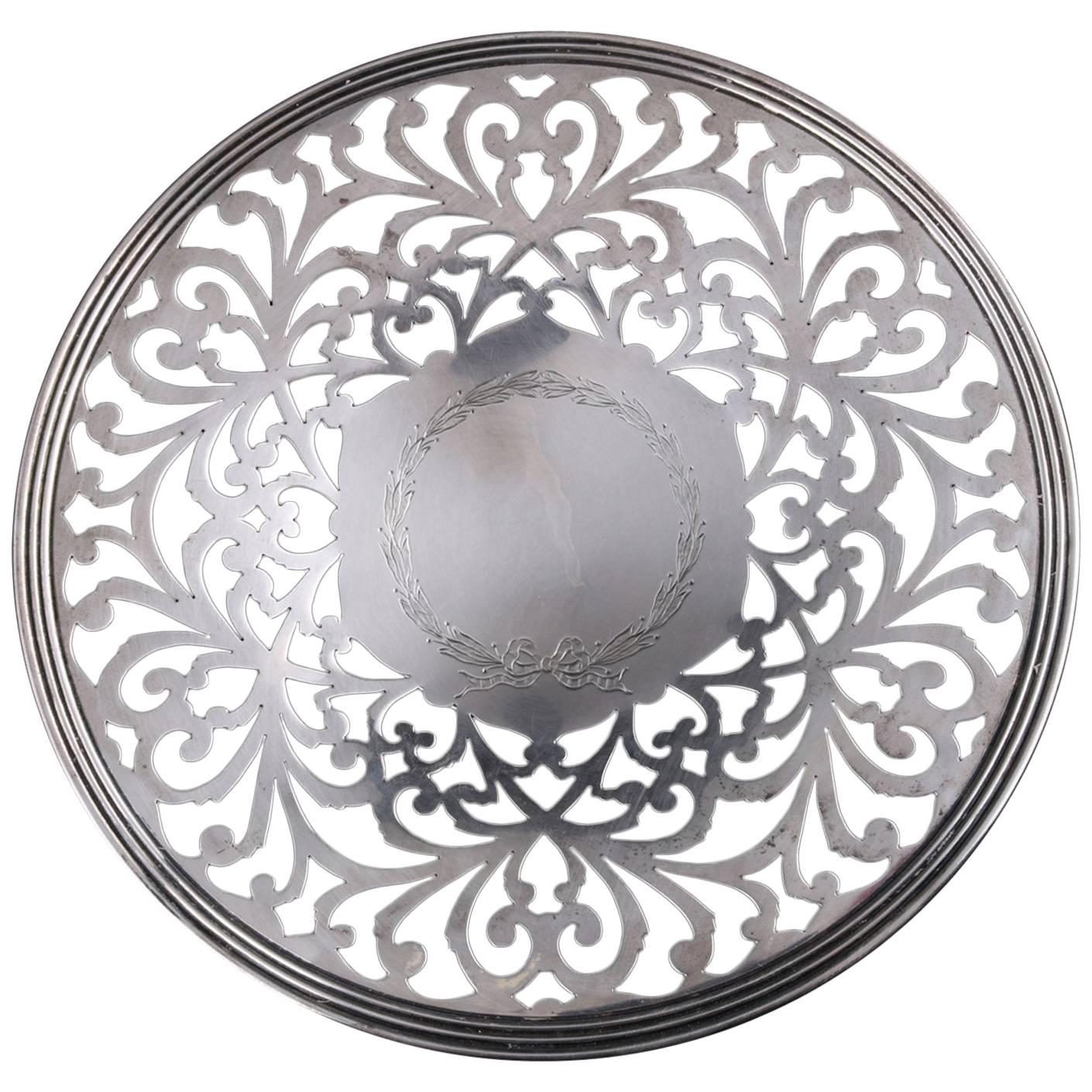 English Sterling Silver Reticulated Scrolled Serving Tray, 6.77 Toz 19th Century