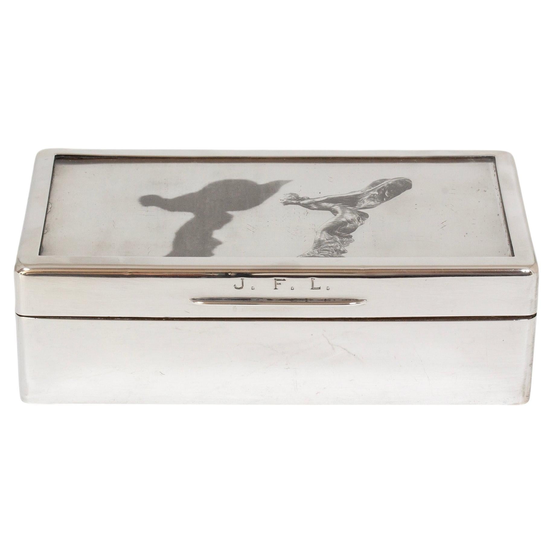 English Sterling Silver Rolls Royce Cigarette Box Rare Corporate Gift For Sale