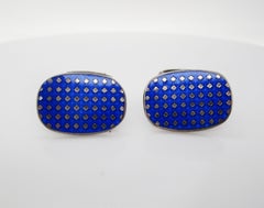 English Sterling Silver Royal Blue Enamel Swivel Bar Cufflinks