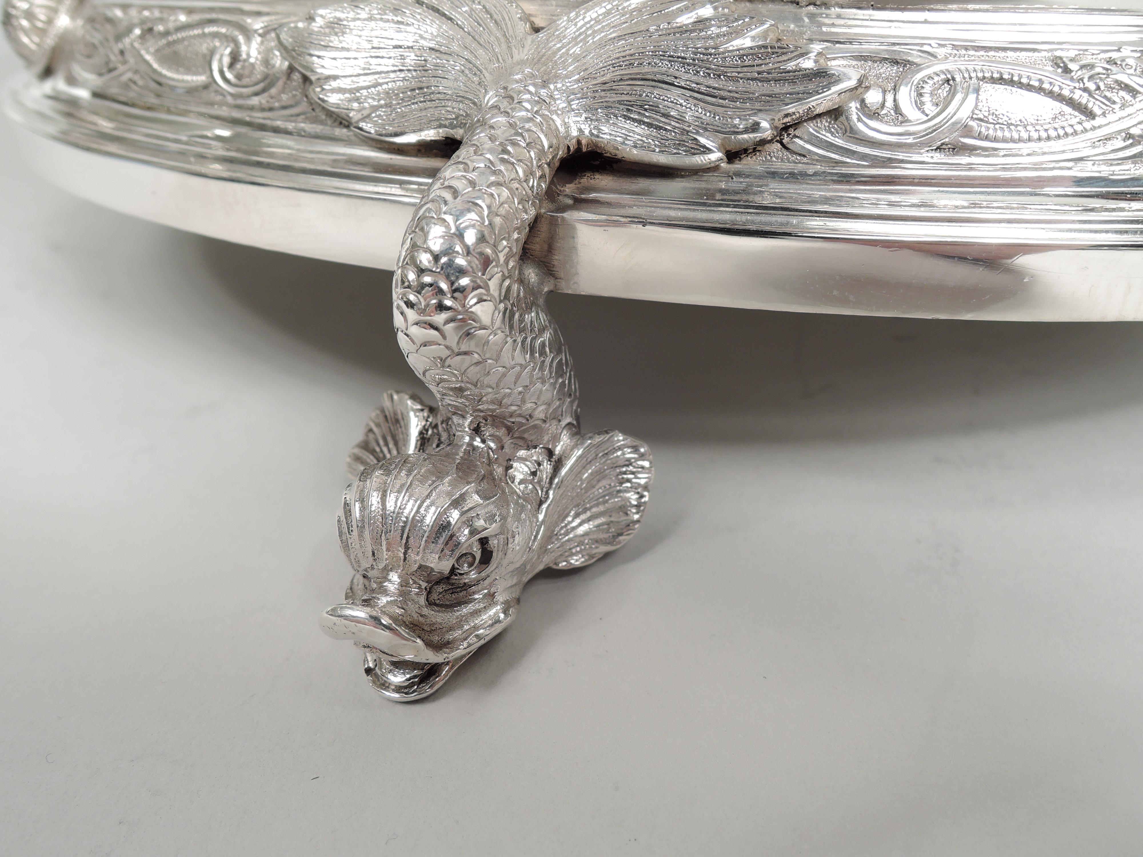 English Sterling Silver Seahorse and Dolphin Wine Cooler Centerpiece 2