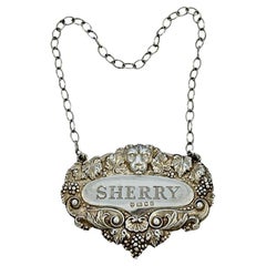 English Sterling Silver Sherry Decanter Label, 1970s