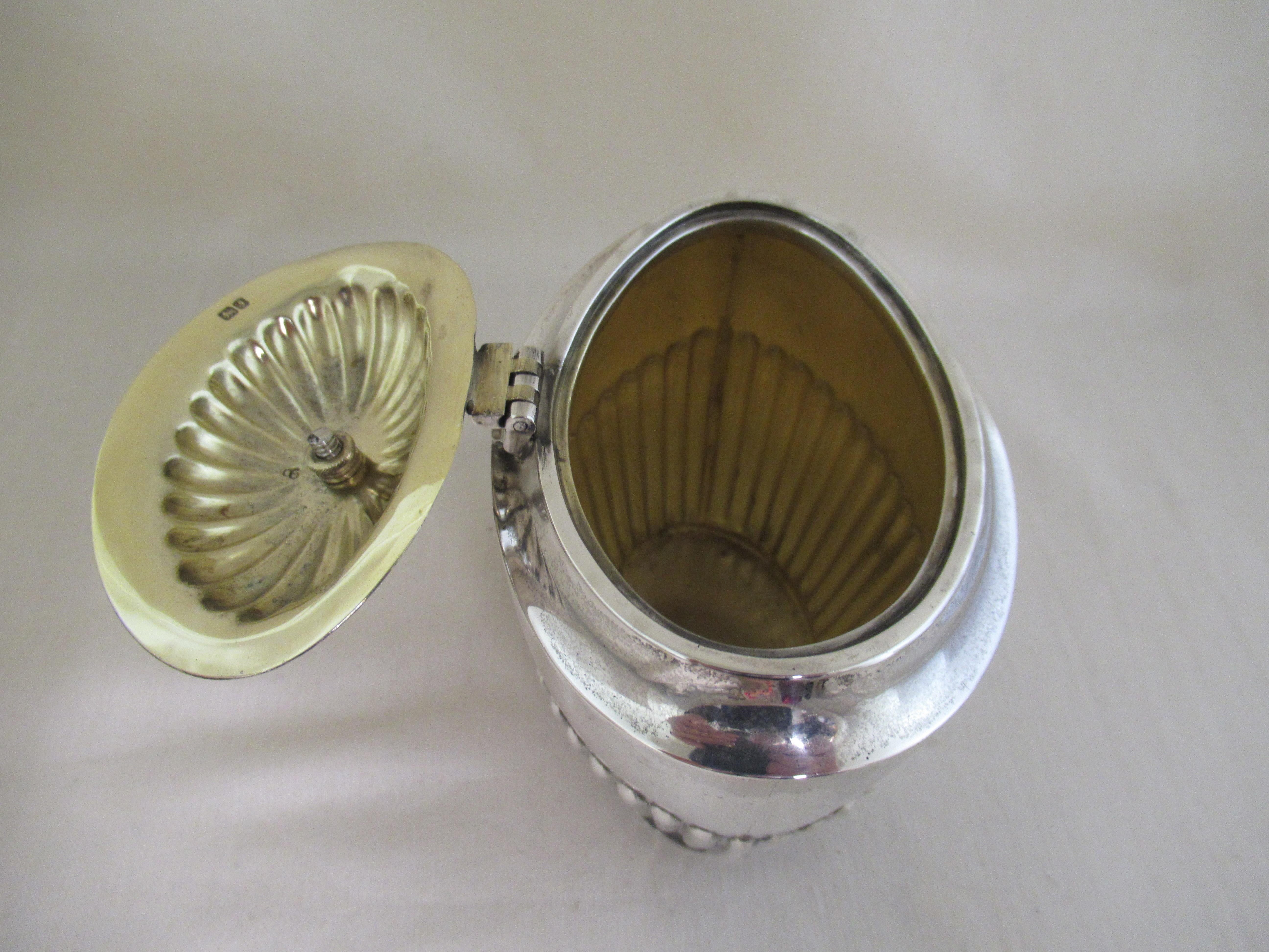 English Sterling Silver, Tea Caddy, Hallmarked, Chester1909 by Barker Brothers In Excellent Condition For Sale In York, GB