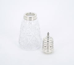 English Sterling Silver Top / Cut Glass Tableware Sugar Receptacle