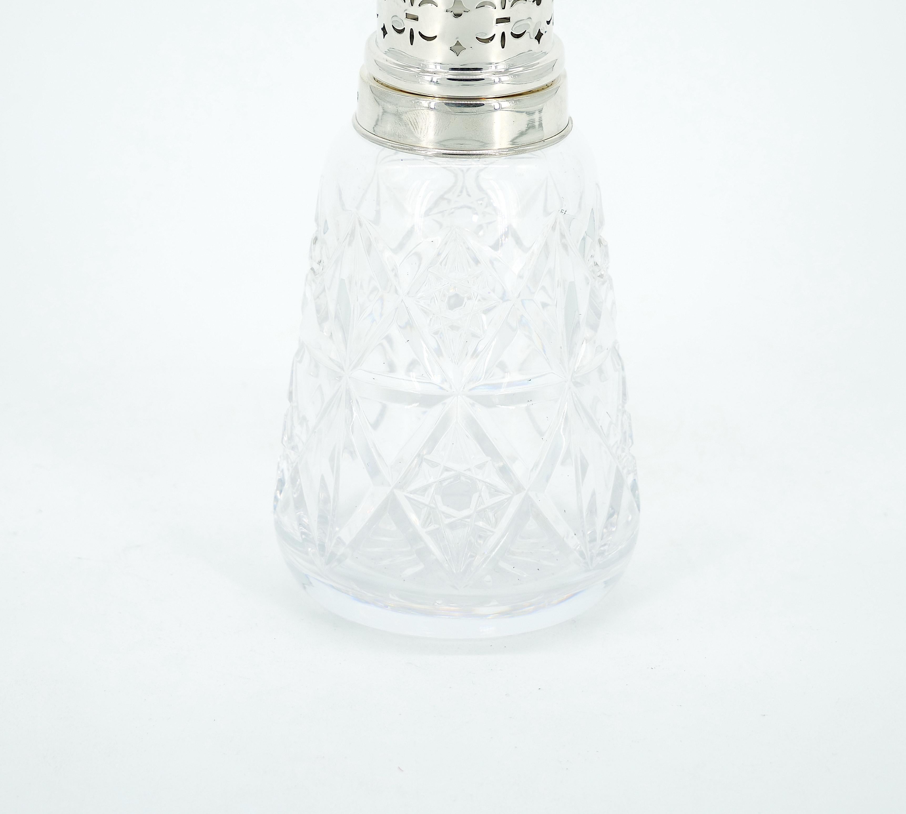 20th Century English Sterling Silver Top / Cut Glass Tableware Sugar Receptacle For Sale