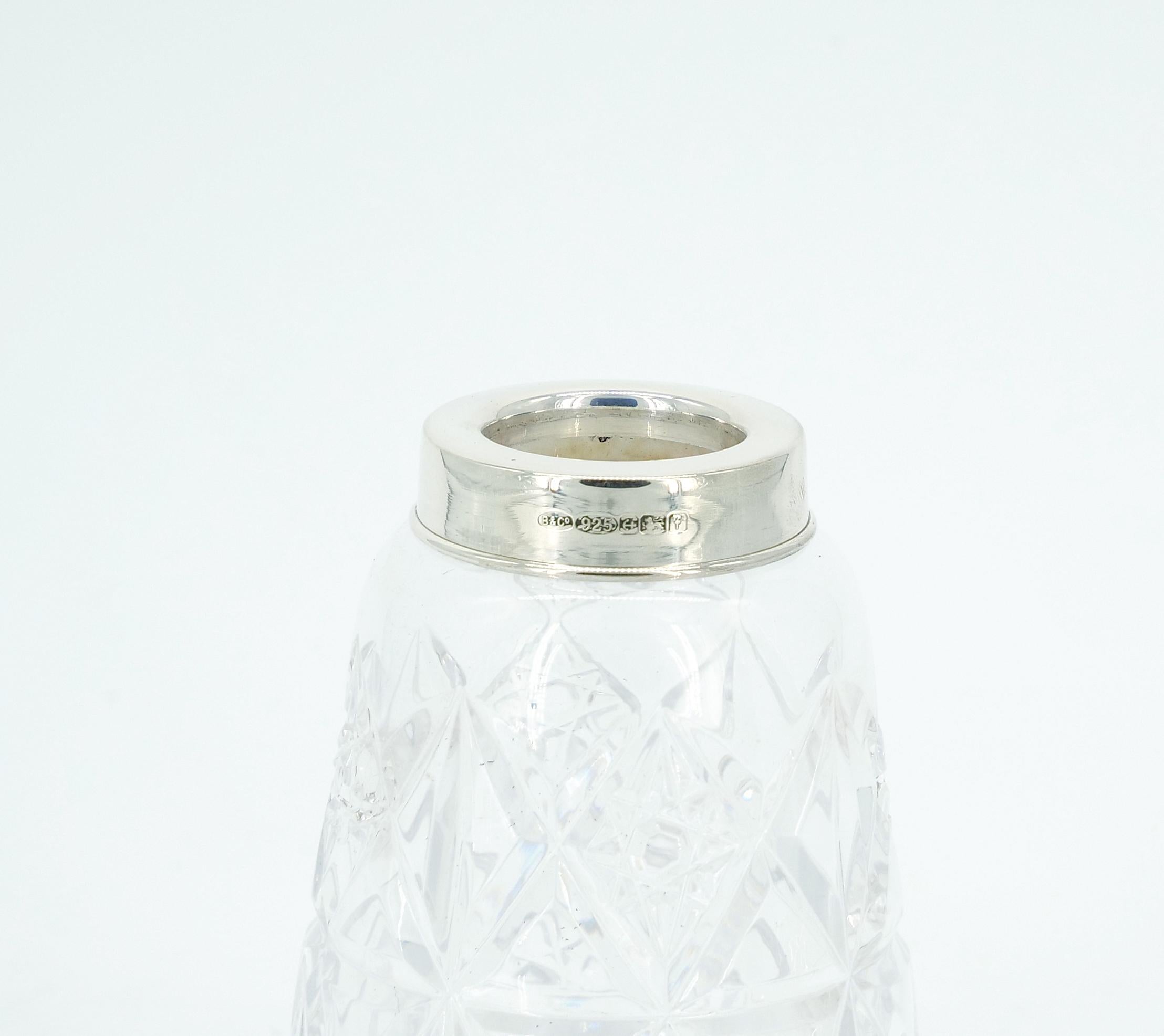 English Sterling Silver Top / Cut Glass Tableware Sugar Receptacle For Sale 4