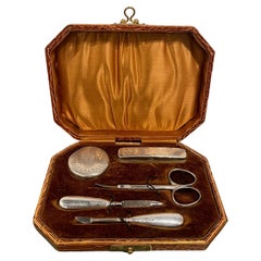 Antique English Sterling Silver Vanity Manicure Nail Kit Set Suite, 20th Century