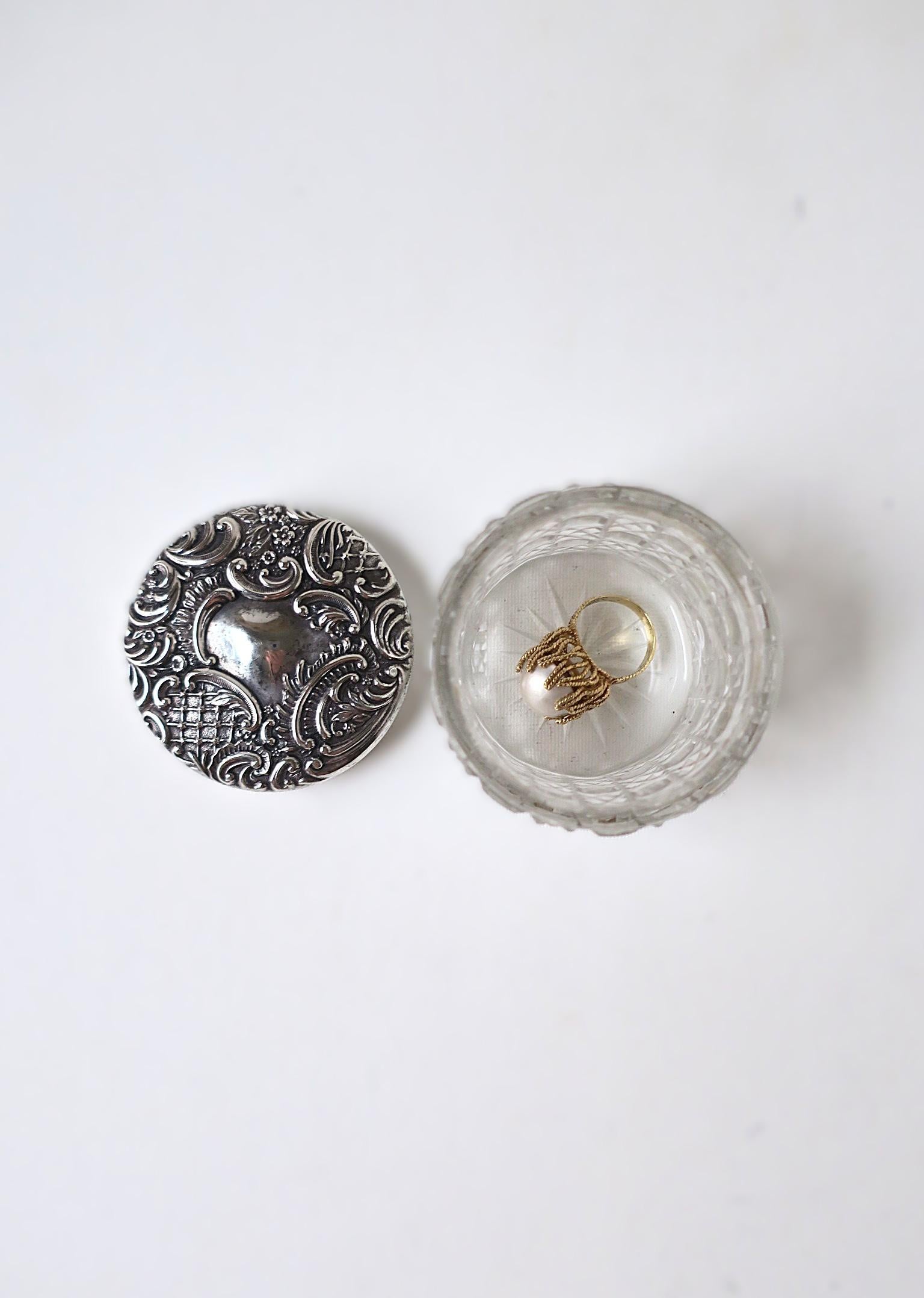 Cut Glass English Sterling Silver Vanity or Bathroom Jar Box For Sale