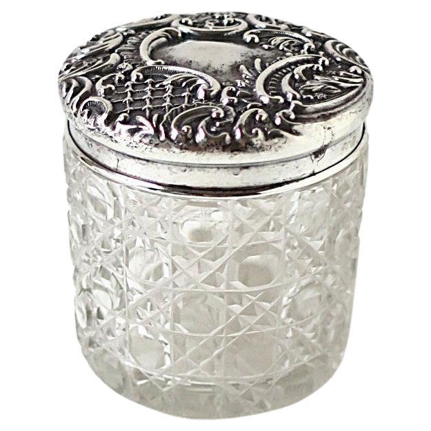 English Sterling Silver Vanity or Bathroom Jar Box For Sale