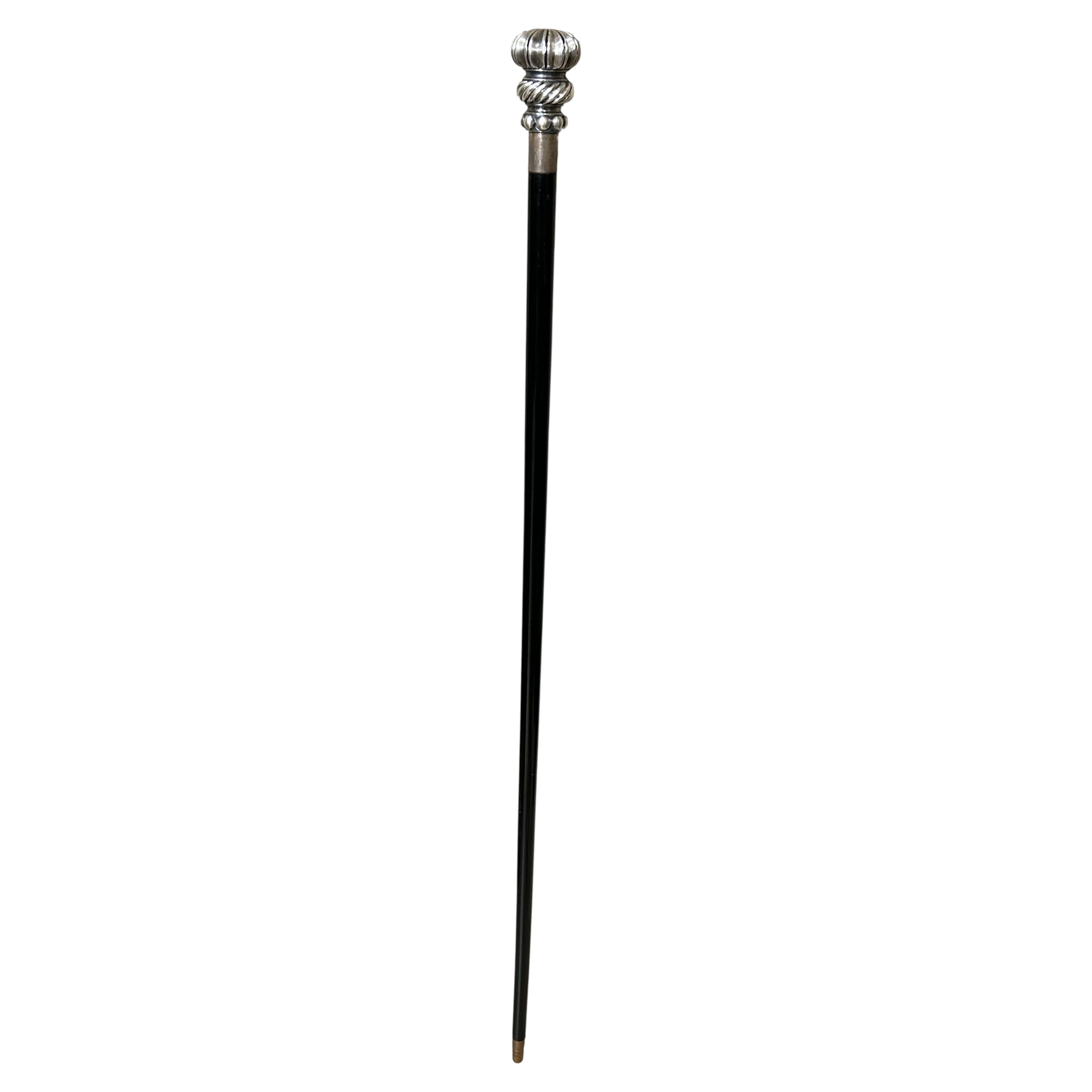 English Sterling Silver Walking Stick with Classical Fluted Finial