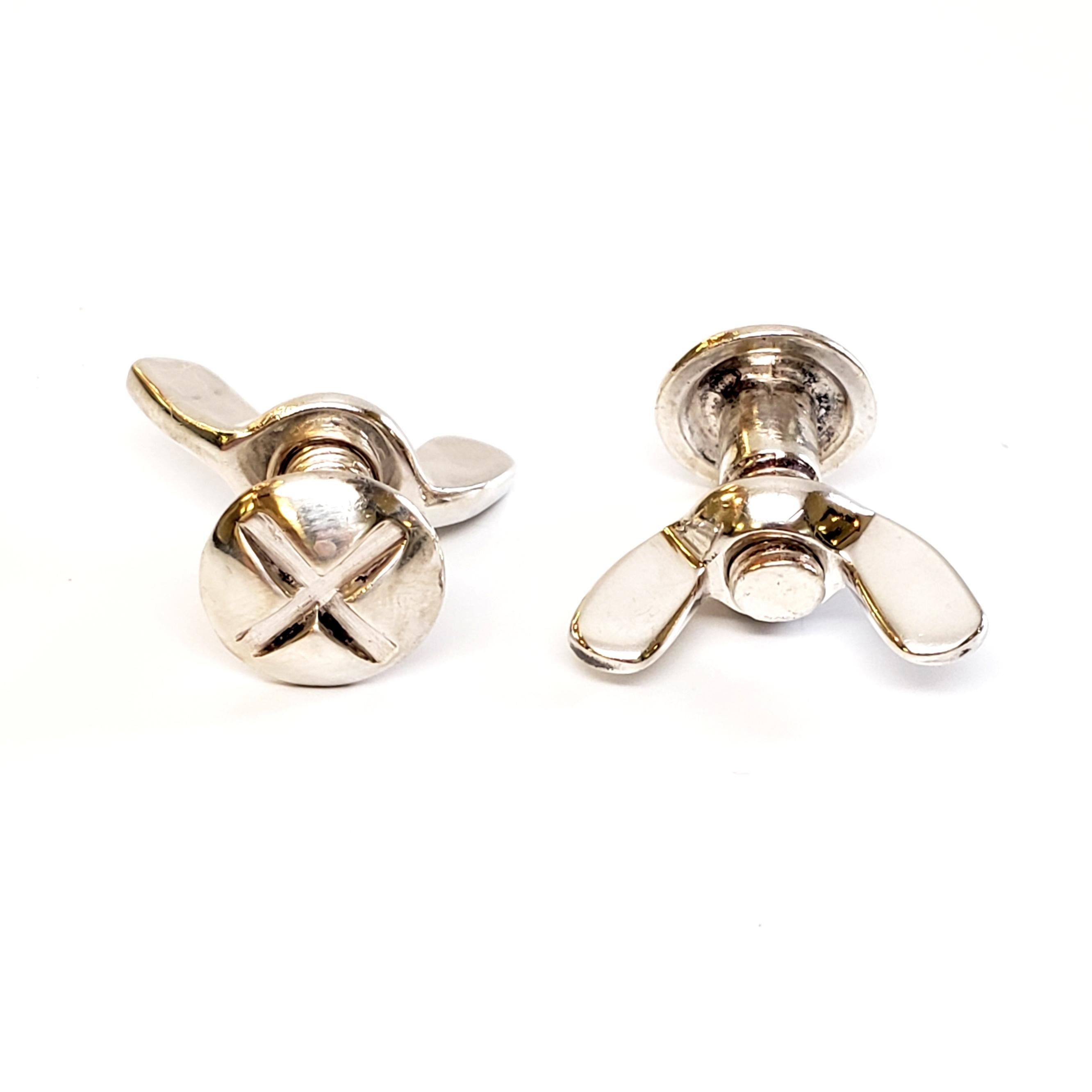 English Sterling Silver Wing Nut and Bolt Cufflinks In Good Condition In Washington Depot, CT