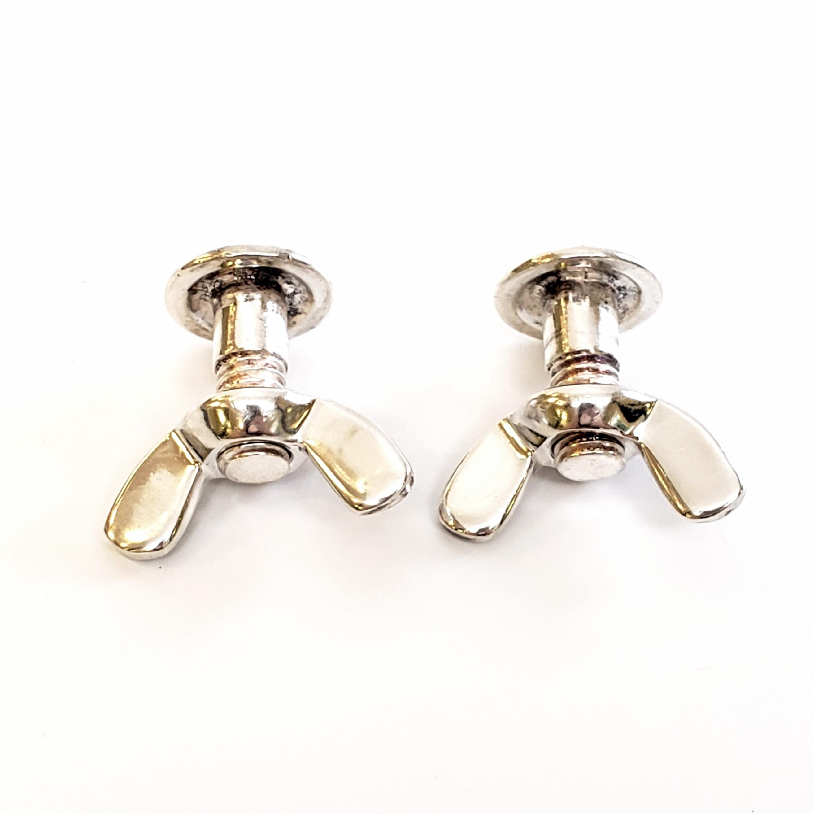 English Sterling Silver Wing Nut and Bolt Cufflinks 1