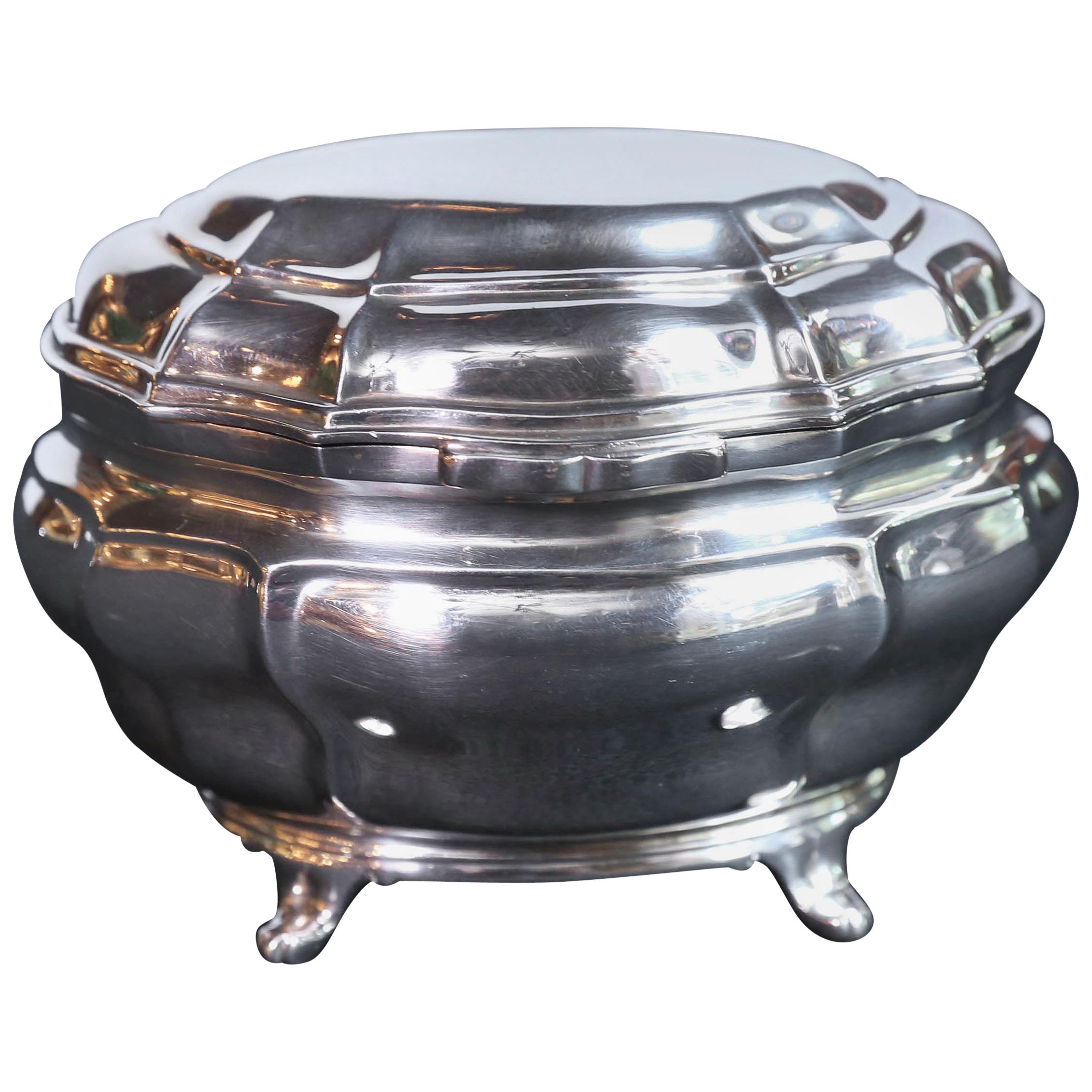 English Sterling Trinket Box of Ovoid Form, Opens with a Hinge Top, 19th Century