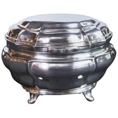 Antique English Sterling Trinket Box of Ovoid Form, Opens with a Hinge Top, 19th Century
