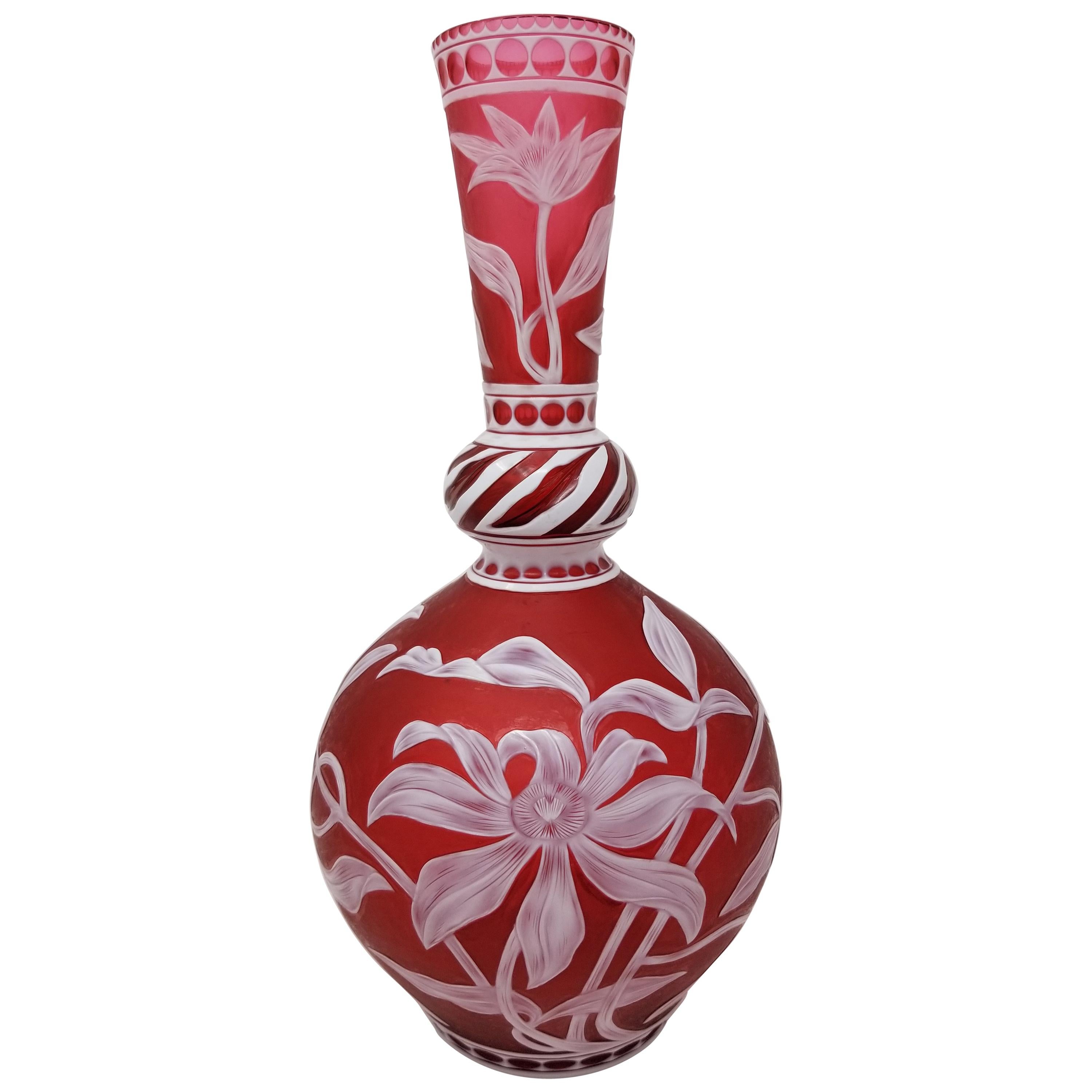 English Stevens & Williams Cameo Overlay Glass Vase by J. Millward, Birks Museum
