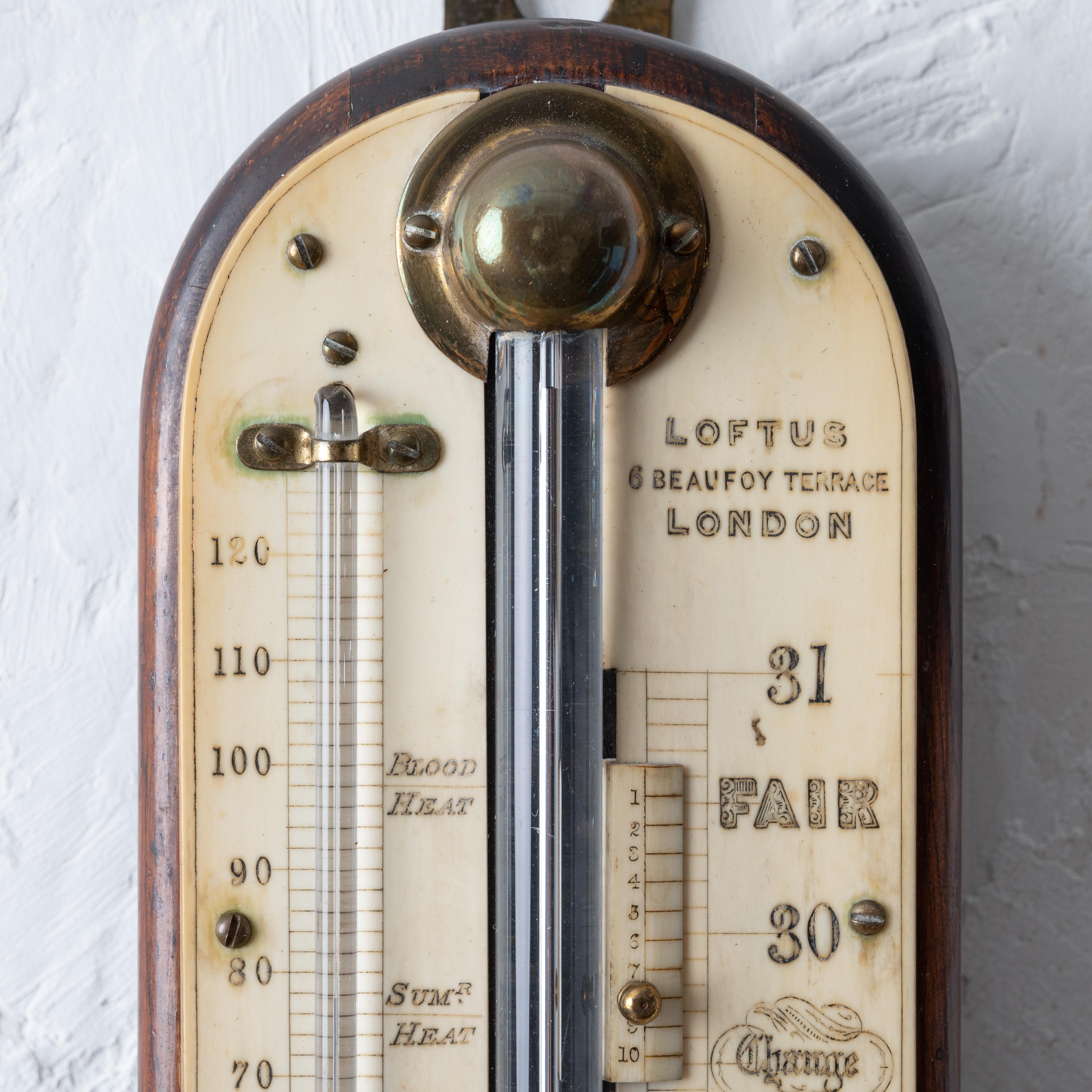 Barómetro de varilla inglés de Loftus, Londres, siglo XIX Palo de rosa en venta