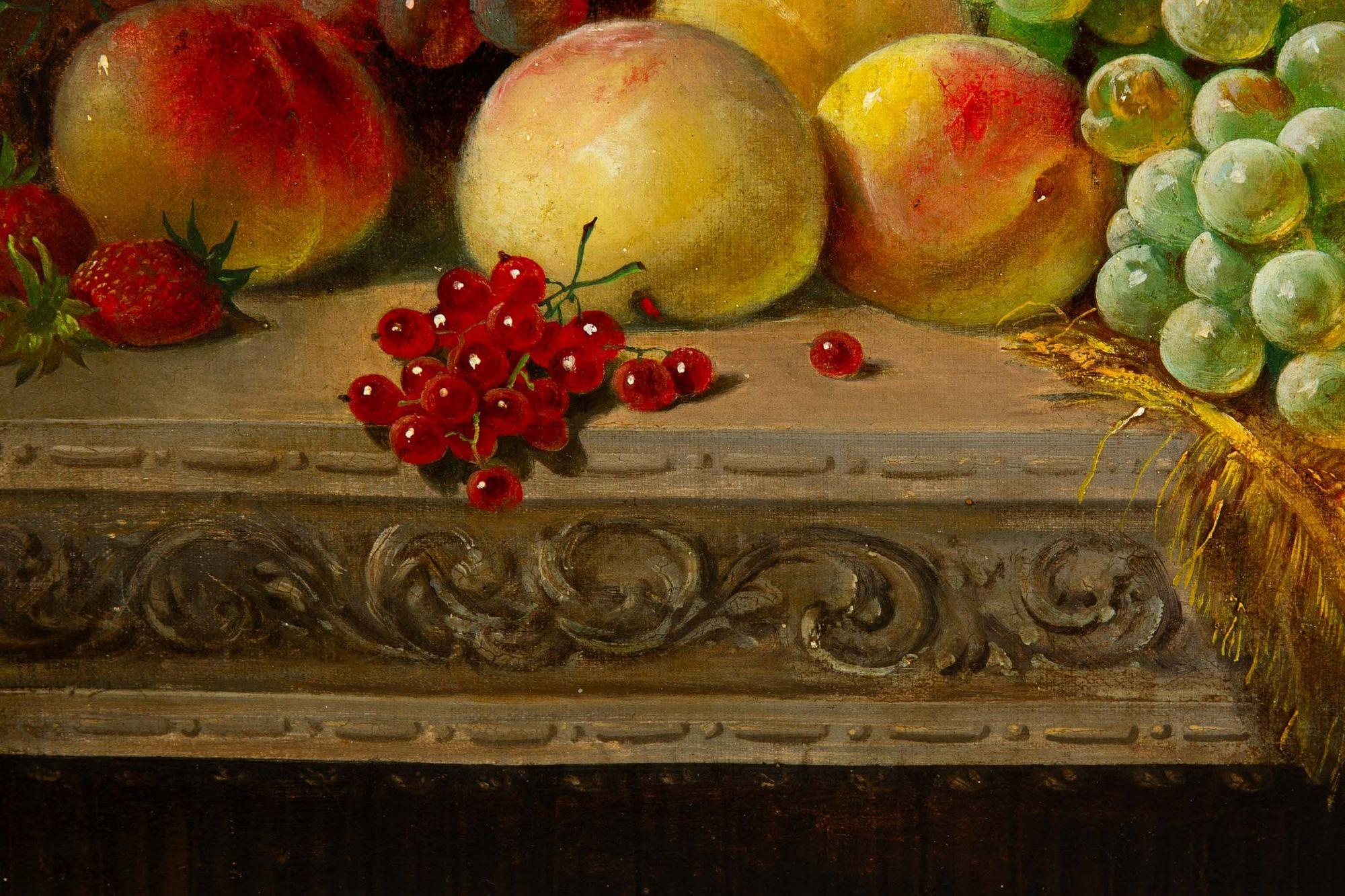 English Still-Life Antique Painting of Fruits & Flowers by W.E.D. Stuart ca.1853 For Sale 5