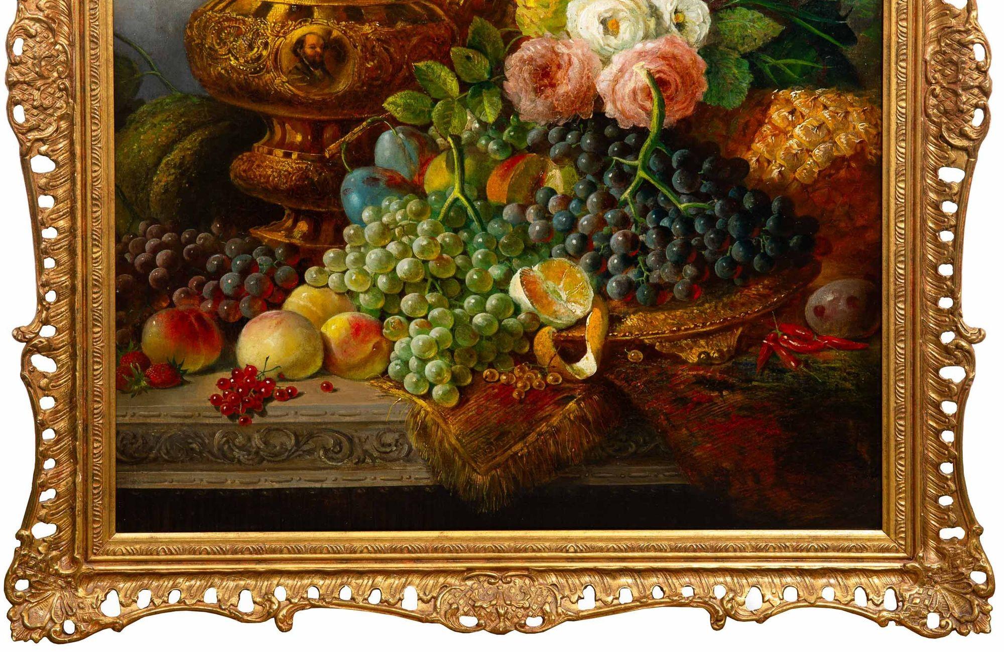 English Still-Life Antique Painting of Fruits & Flowers by W.E.D. Stuart ca.1853 For Sale 14