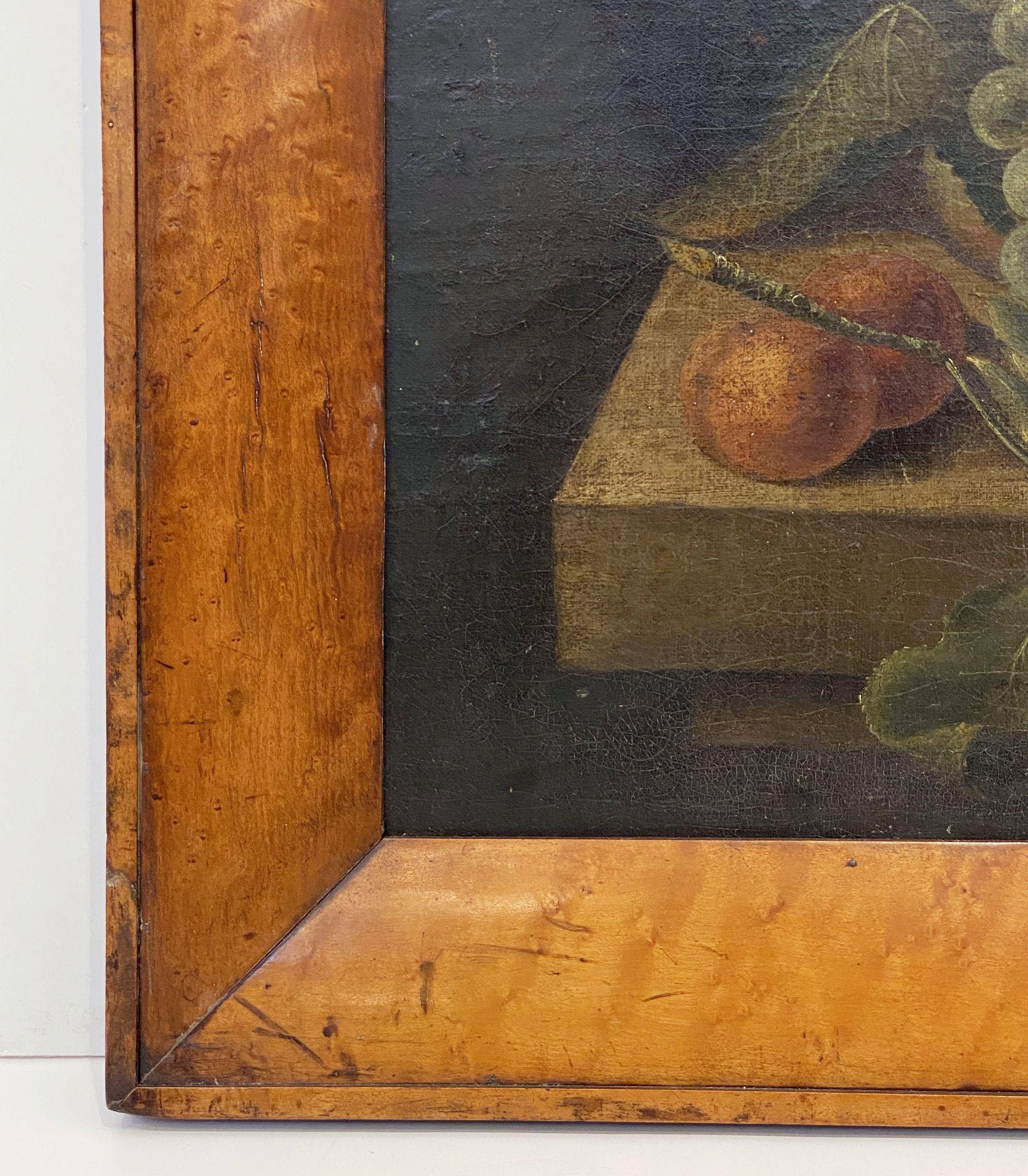 English Still Life Oil Painting of Fruit Basket with Maple Frame 4