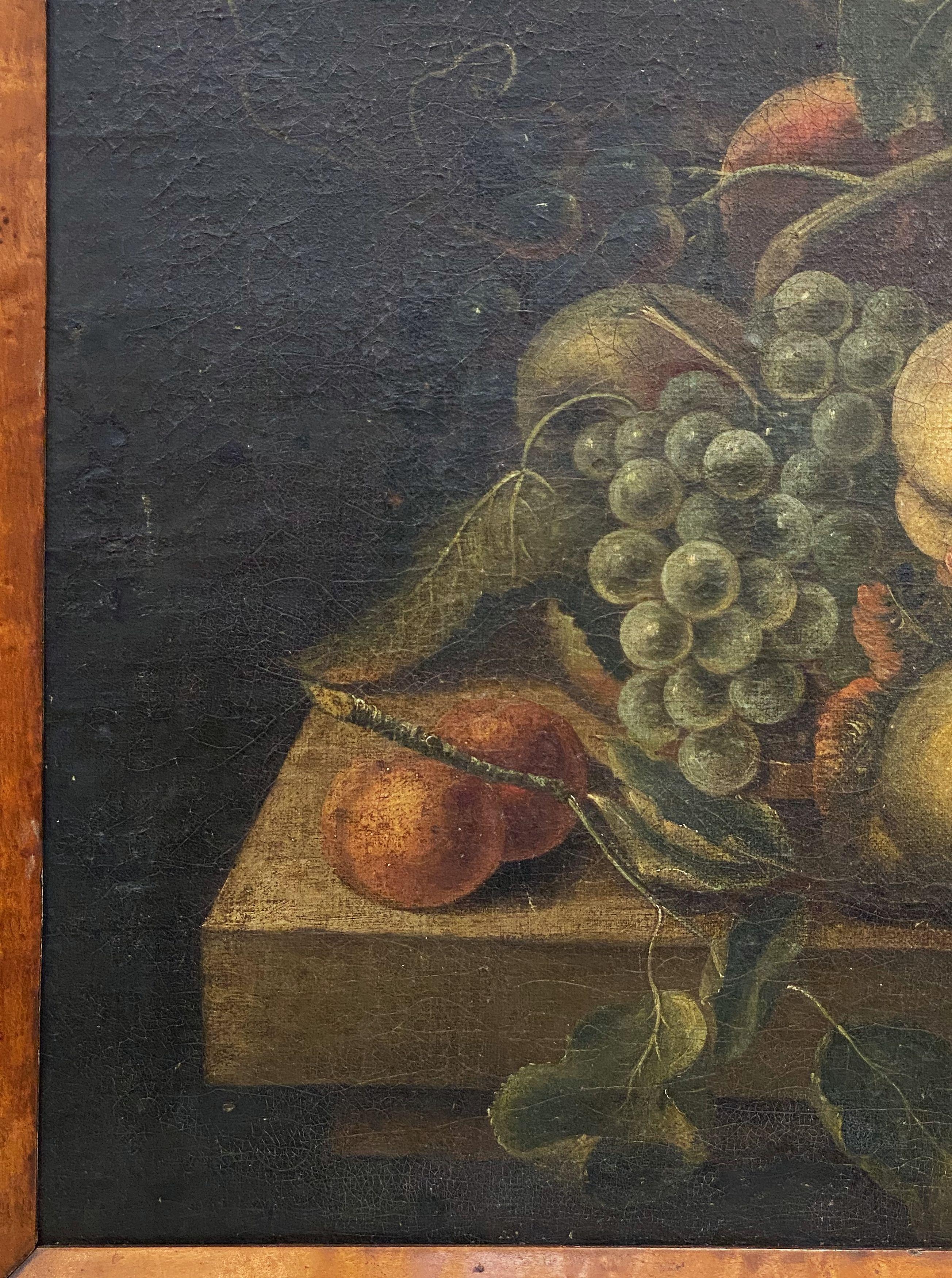 English Still Life Oil Painting of Fruit Basket with Maple Frame 7