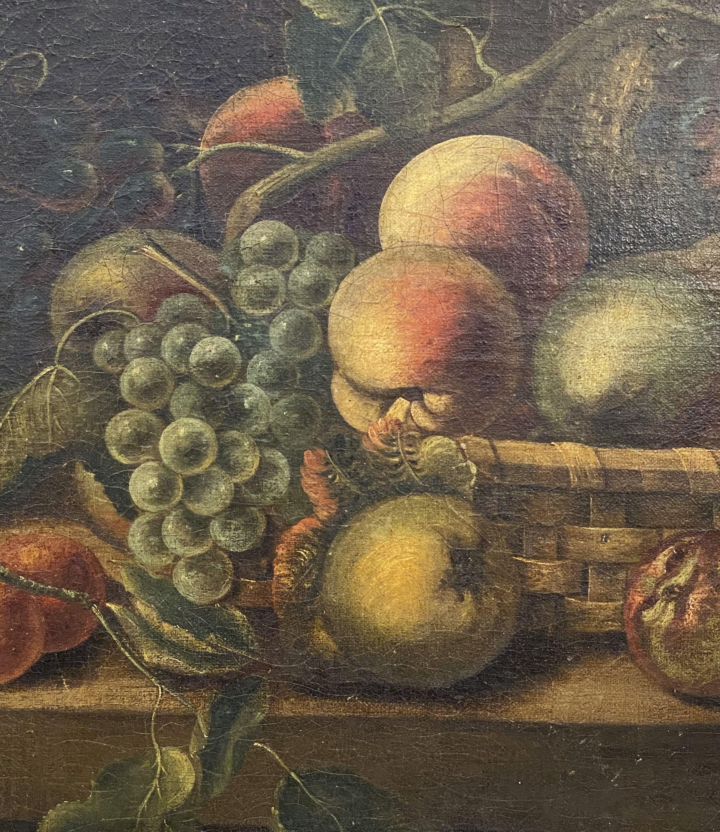 English Still Life Oil Painting of Fruit Basket with Maple Frame 8