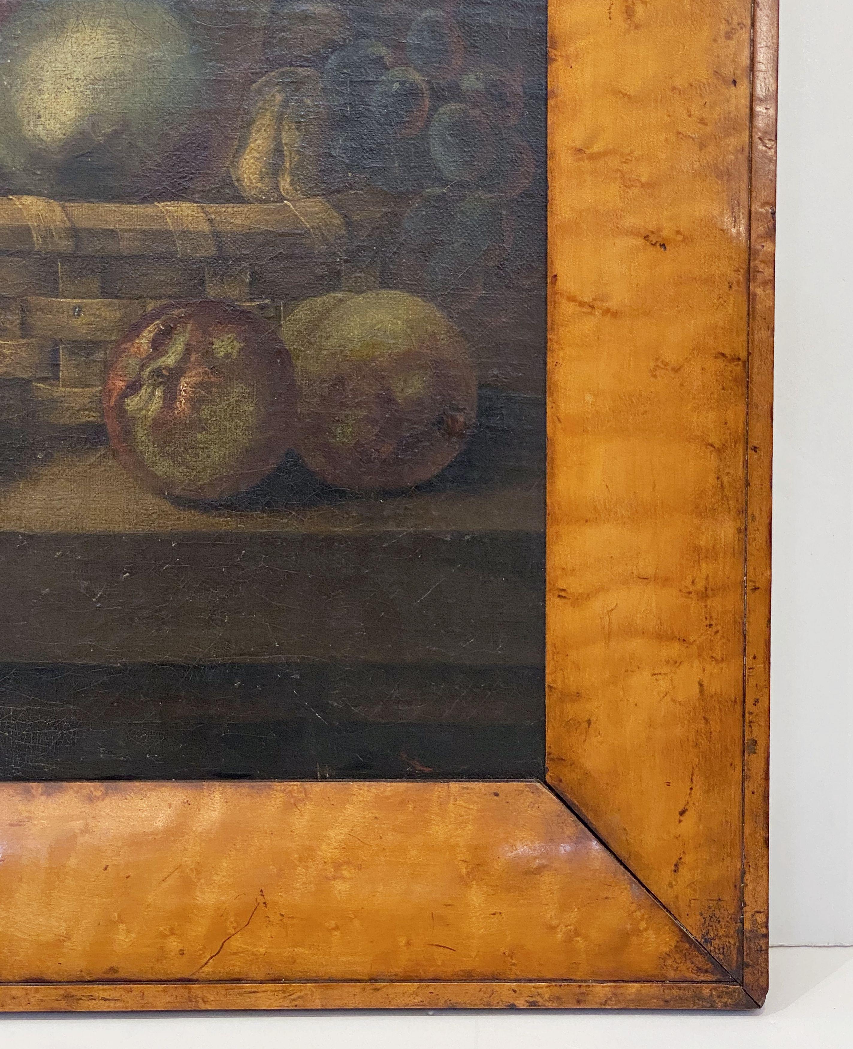Nature morte anglaise à l'huile - Peinture à l'huile d'un panier de fruits avec cadre en érable 2