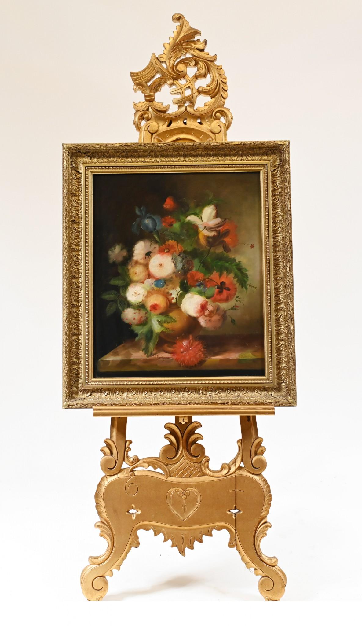 Very bright and breezy English oil painting of a vivid floral still life
Brush work is amazingly detailed, very talented hand
Comes in the wonderful gilt frame
Great collectors piece, something to brighten up any interior
Some of our items are in