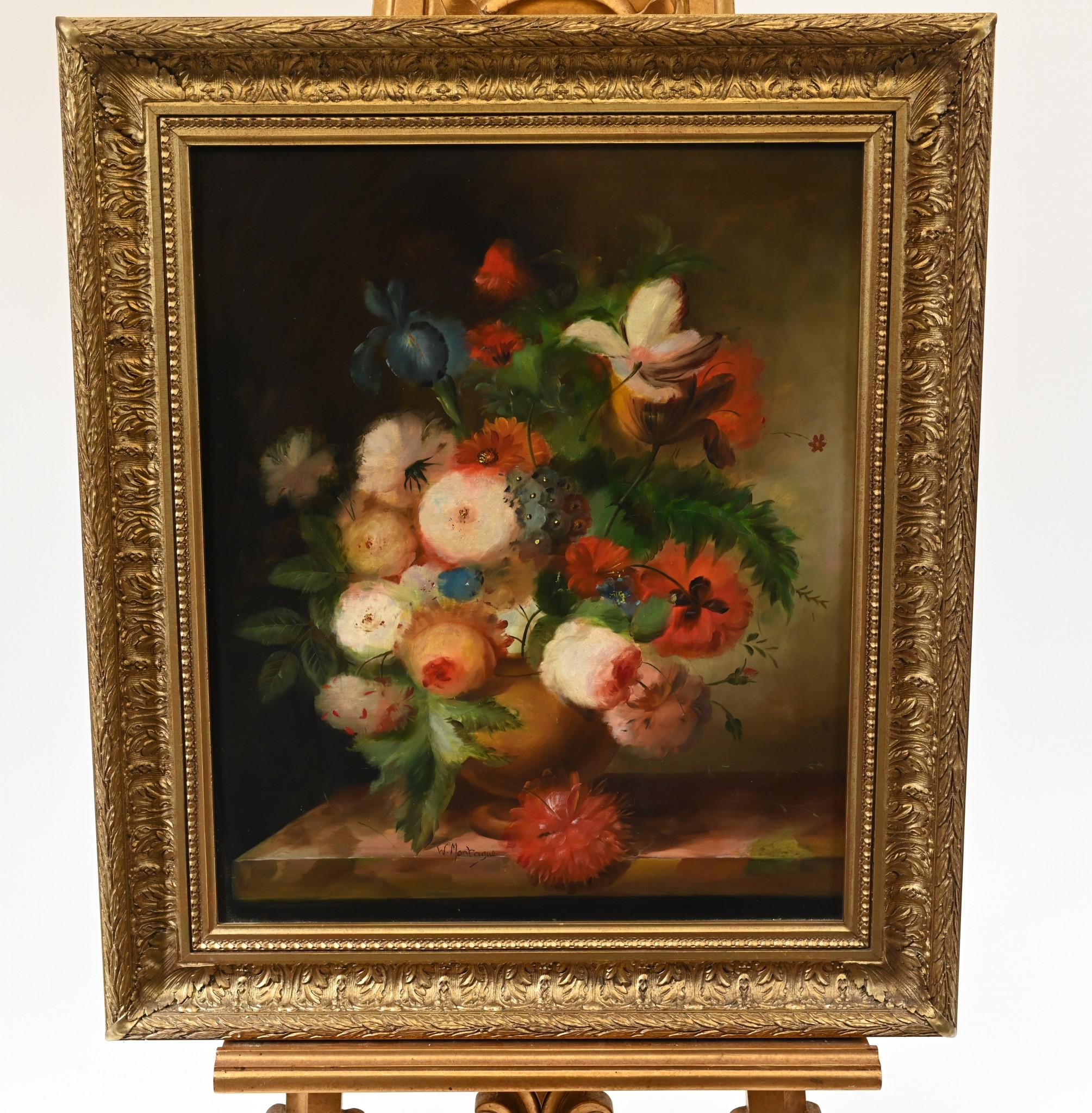 English Still Life Oil Painting Victorian Floral Spray Gilt In Good Condition For Sale In Potters Bar, GB