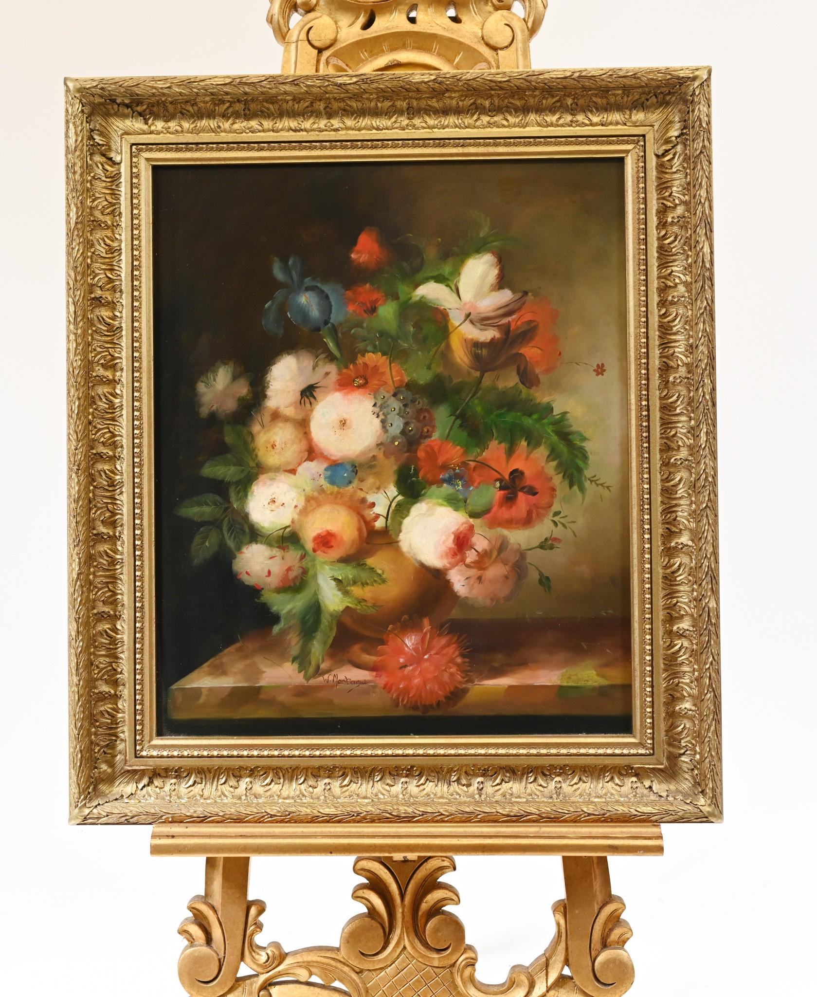 English Still Life Oil Painting Victorian Floral Spray Gilt For Sale 1