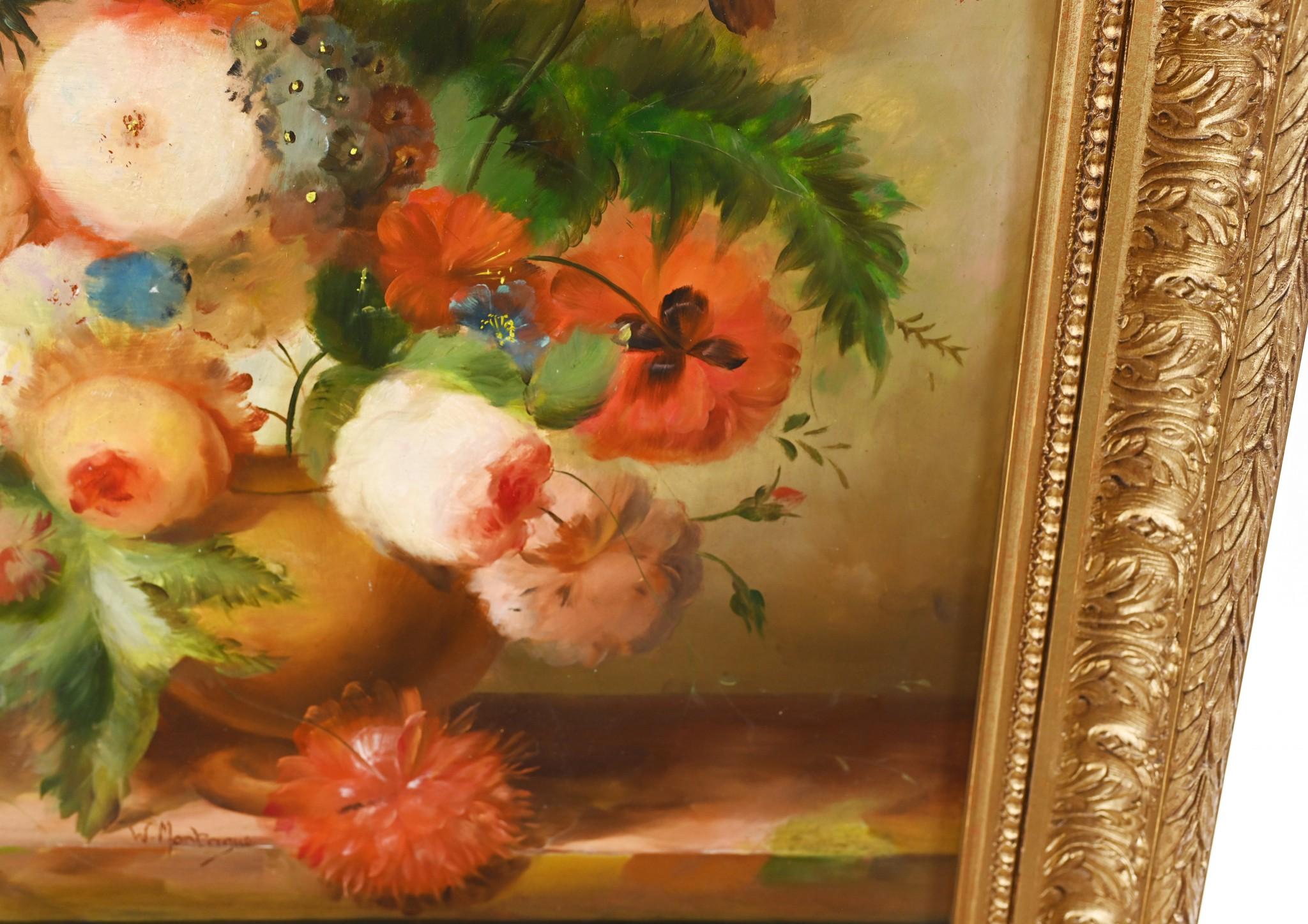 English Still Life Oil Painting Victorian Floral Spray Gilt For Sale 4