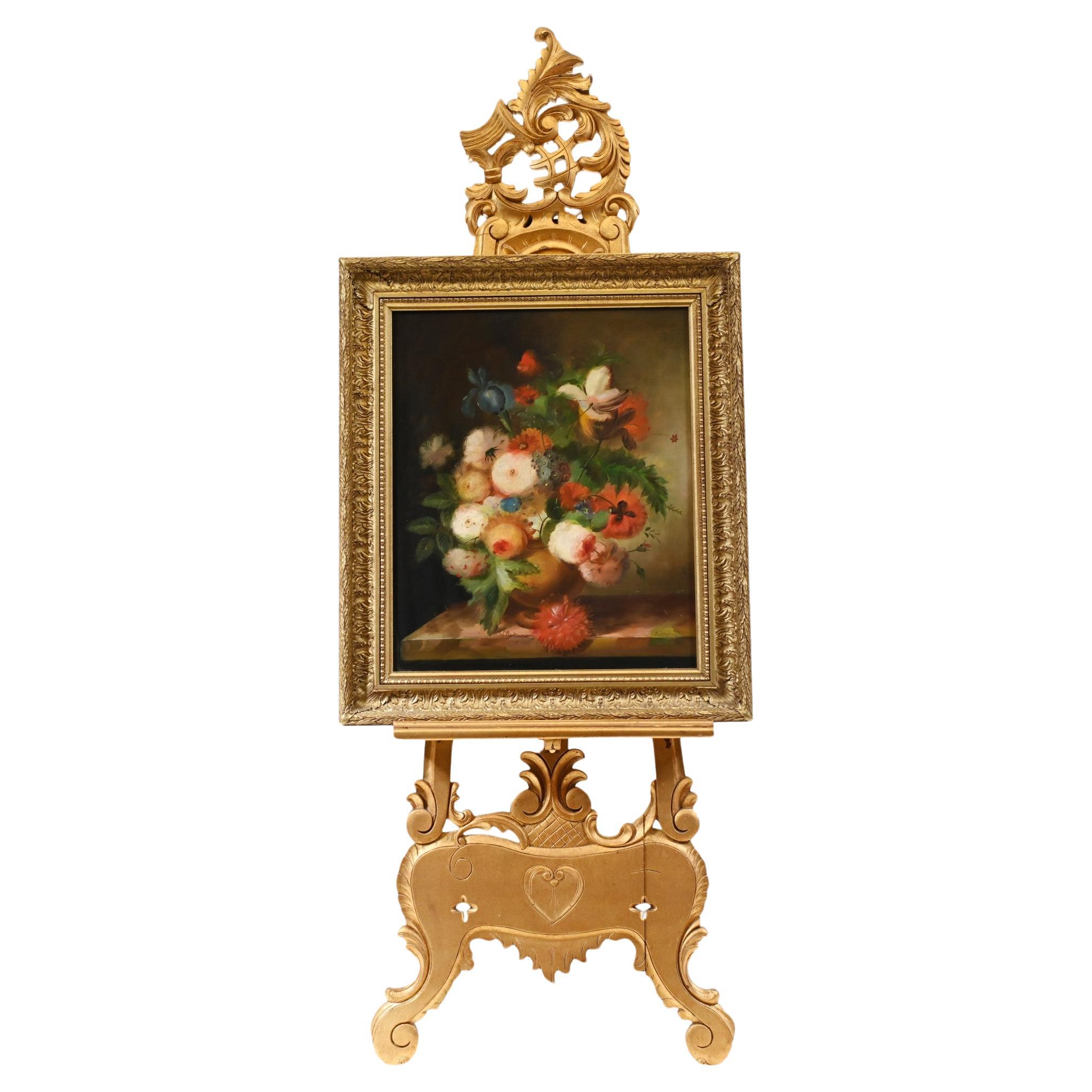 Bodegón inglés Pintura al óleo Espray floral victoriano Dorado