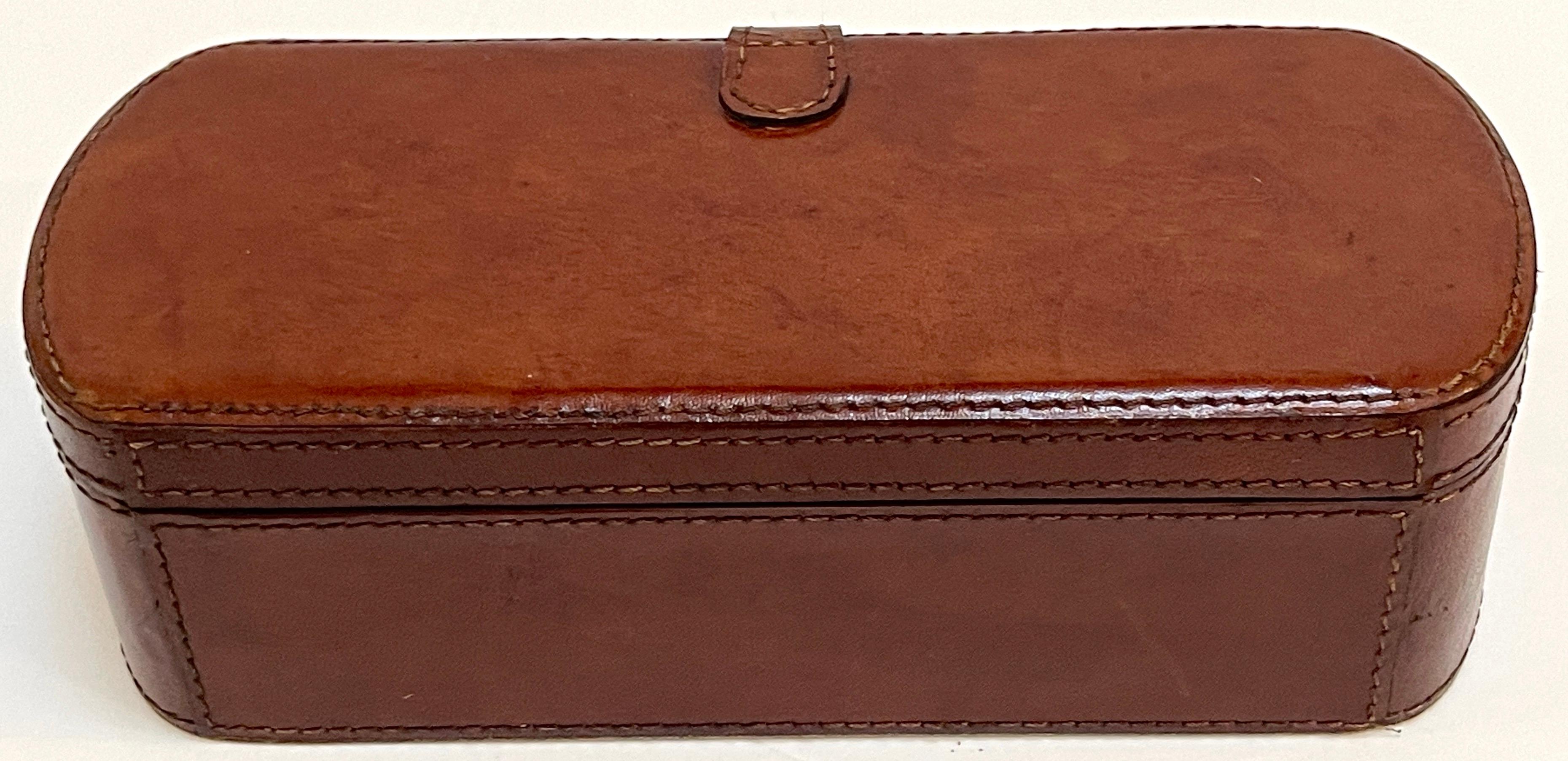 English Stitched Saddle Leather Dreiteilige Uhrenbox  im Angebot 5