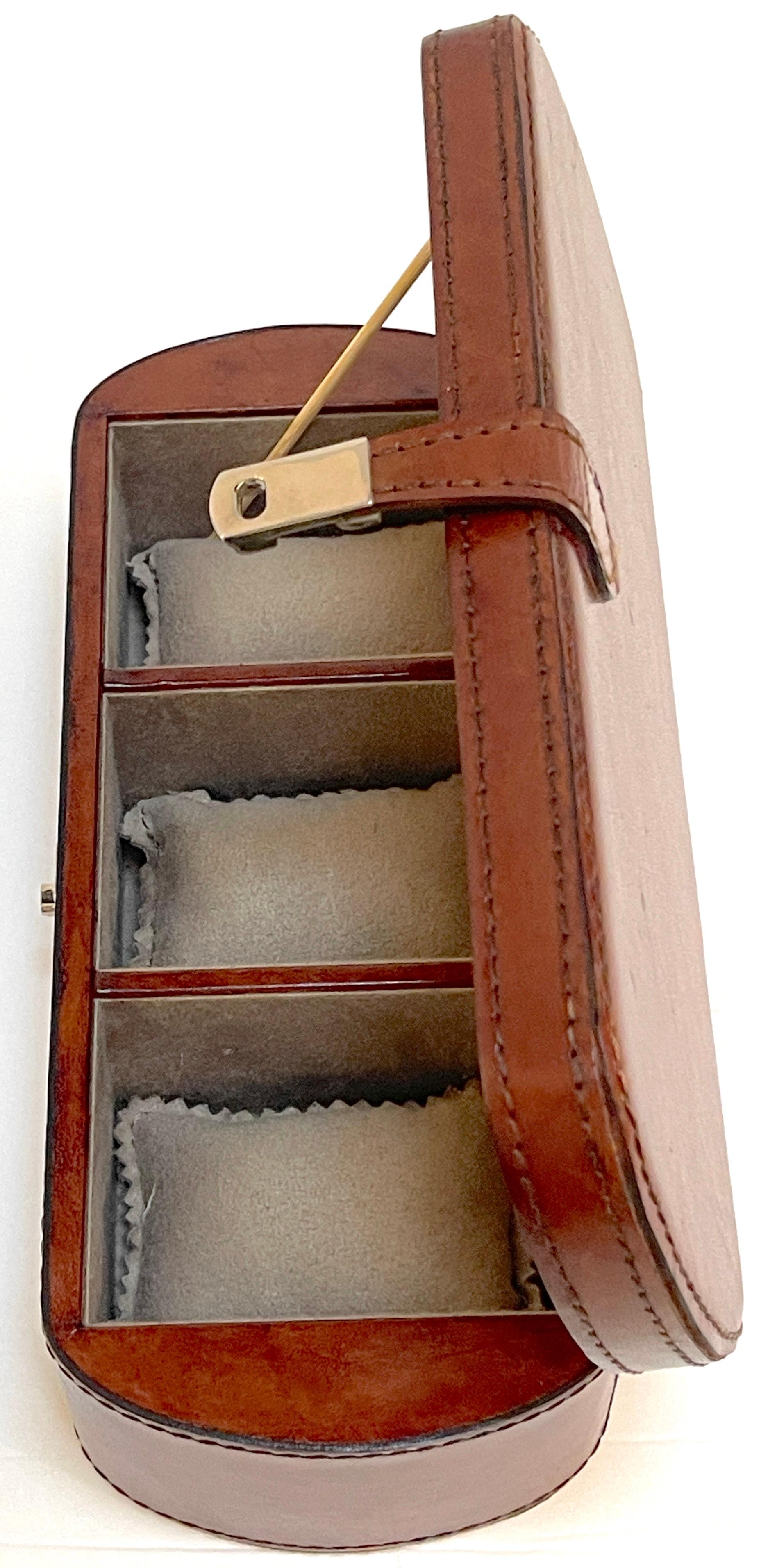 English Stitched Saddle Leather Three-Section Watch Box  For Sale 2